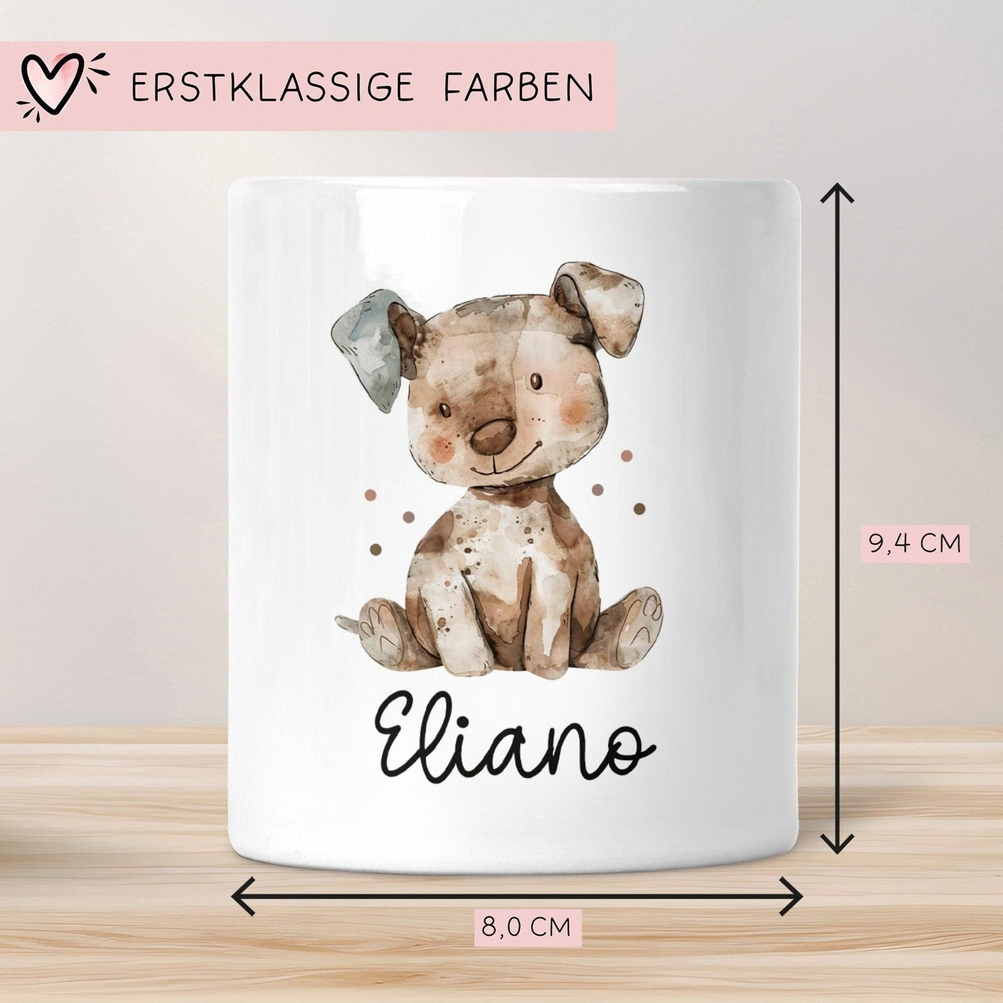 Personalisierte Kinder Spardose Hund Tier mit Namen optional mit Datum - Braun - Geschenk für Junge & Mädchen zum Geburtstag Weihnachten kleinebuchstaben