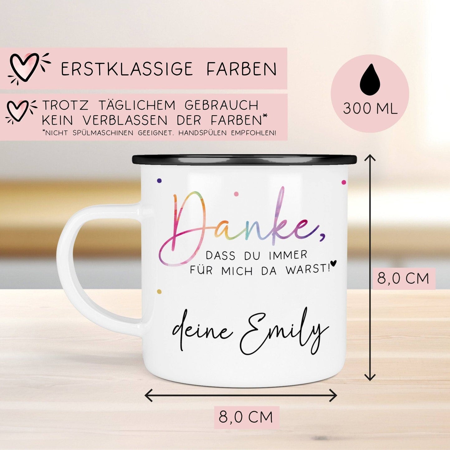Abschiedsgeschenk Erzieherin Geschenk Abschiedsgeschenk Lehrerin Dankeschön Geschenk Tasse - Danke - Emaille Tasse Becher - Schwarz, Silber kleinebuchstaben