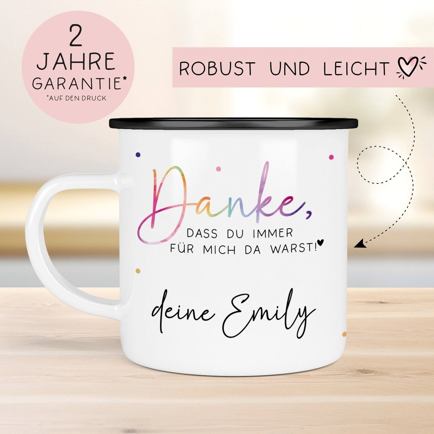 Abschiedsgeschenk Erzieherin Geschenk Abschiedsgeschenk Lehrerin Dankeschön Geschenk Tasse - Danke - Emaille Tasse Becher - Schwarz, Silber kleinebuchstaben