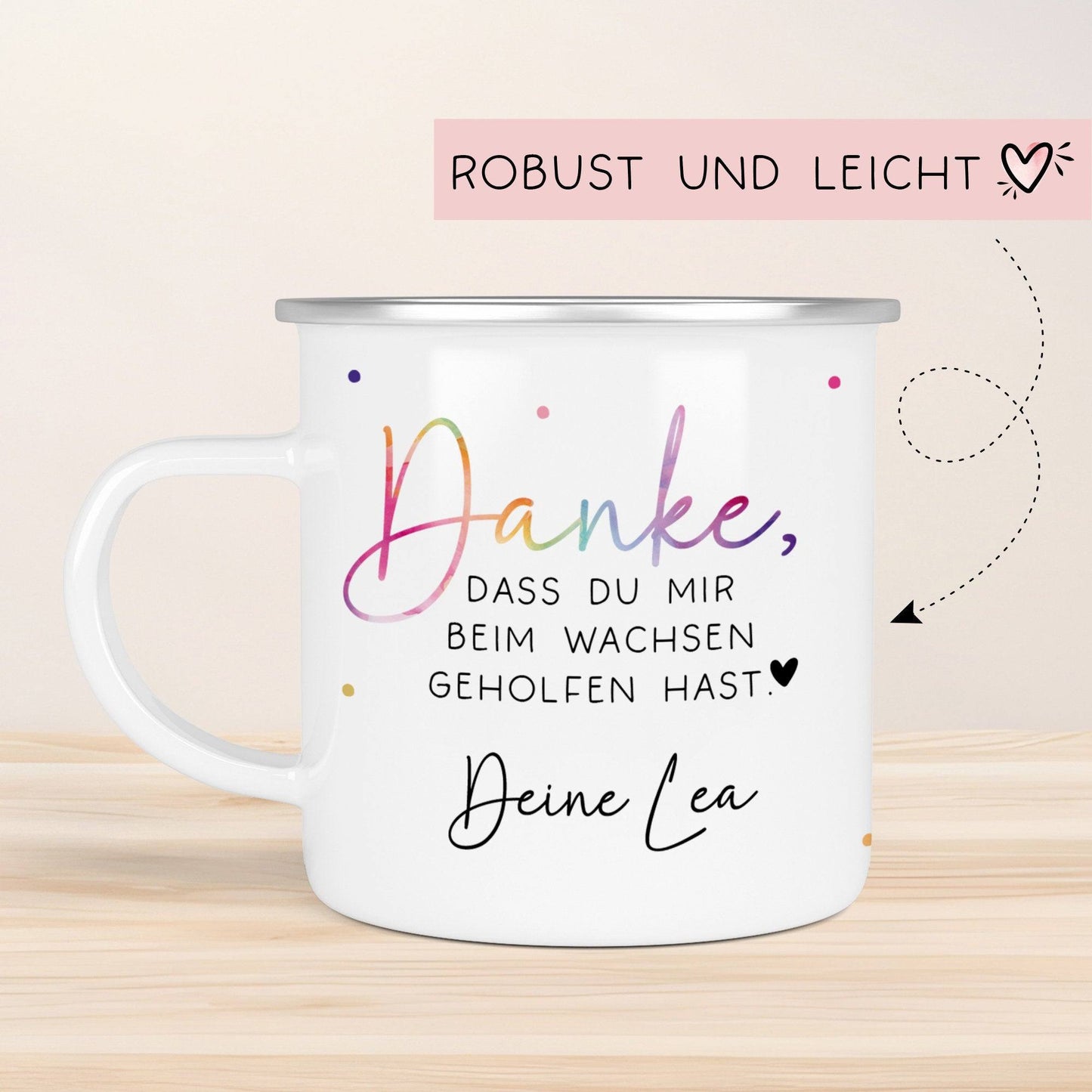 Danke das du mir beim Wachsen geholfen hast. Abschiedsgeschenk für Erzieherin Geschenk Abschiedsgeschenk Lehrerin Emaille Becher. kleinebuchstaben