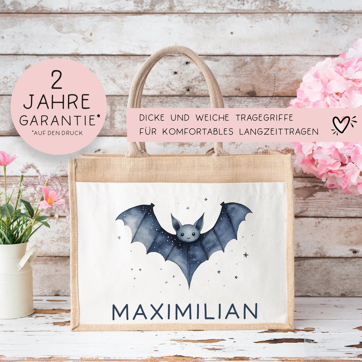 Personalisierte Halloween Tasche | Beutel mit Fledermaus und Name| Candy Bag mit Namen | Tragetasche für Kinder für Süßigkeiten an Halloween kleinebuchstaben