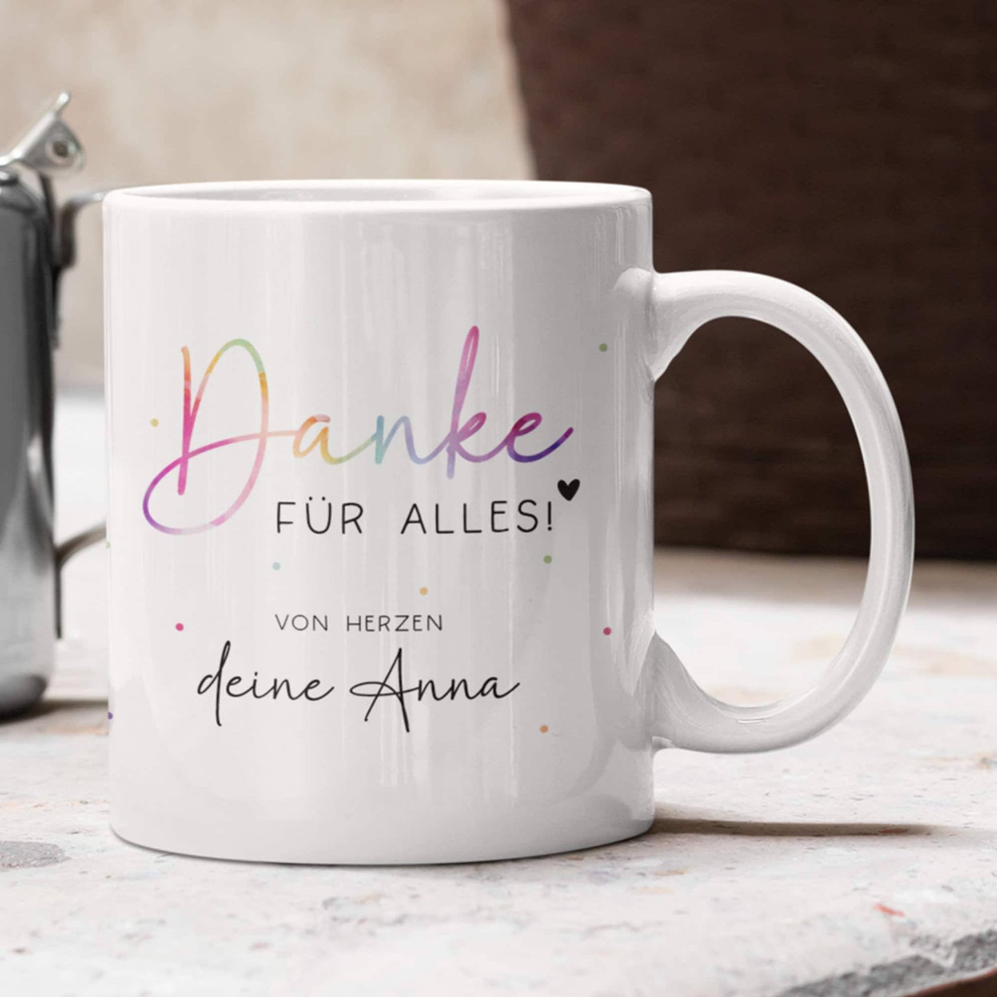 Personalisierte Tasse - Danke für alles -mit eigenen Wunschtext. Kaffee-Tasse Dankeschön-Geschenke Vatertag Muttertag Geburtstag Weihnachten kleinebuchstaben Tasse - Weiß