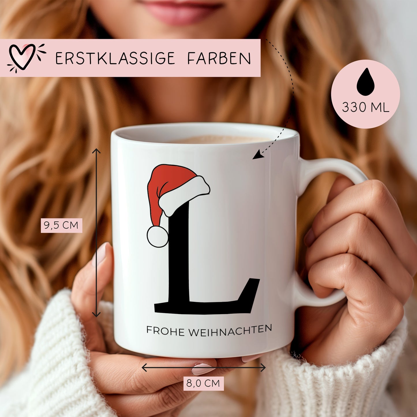 Personalisierte Keramik Tasse Weihnachten Nikolaus - Monogramm - Anfangsbuchstabe - Frohe Weihnachten - Merry Christmas - Glühwein - Becher kleinebuchstaben