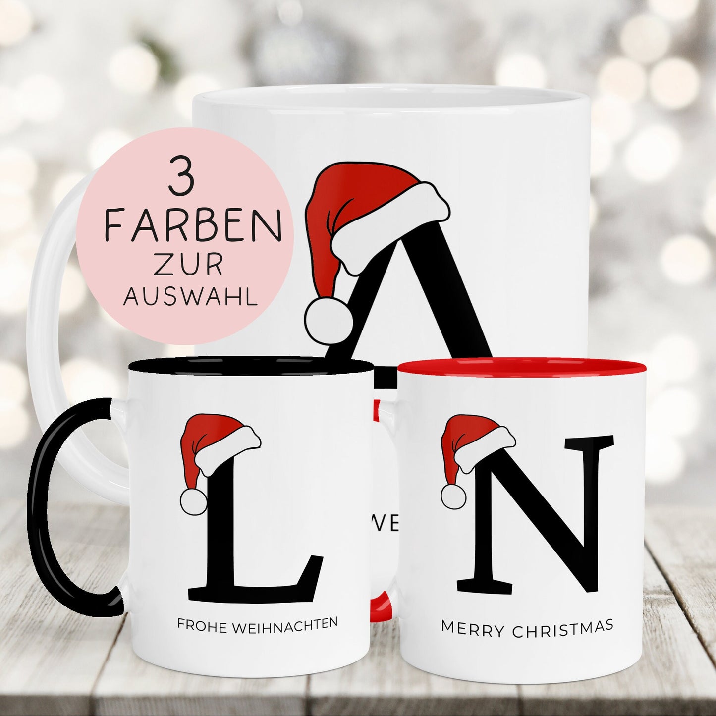 Personalisierte Keramik Tasse Weihnachten Nikolaus - Monogramm - Anfangsbuchstabe - Frohe Weihnachten - Merry Christmas - Glühwein - Becher kleinebuchstaben