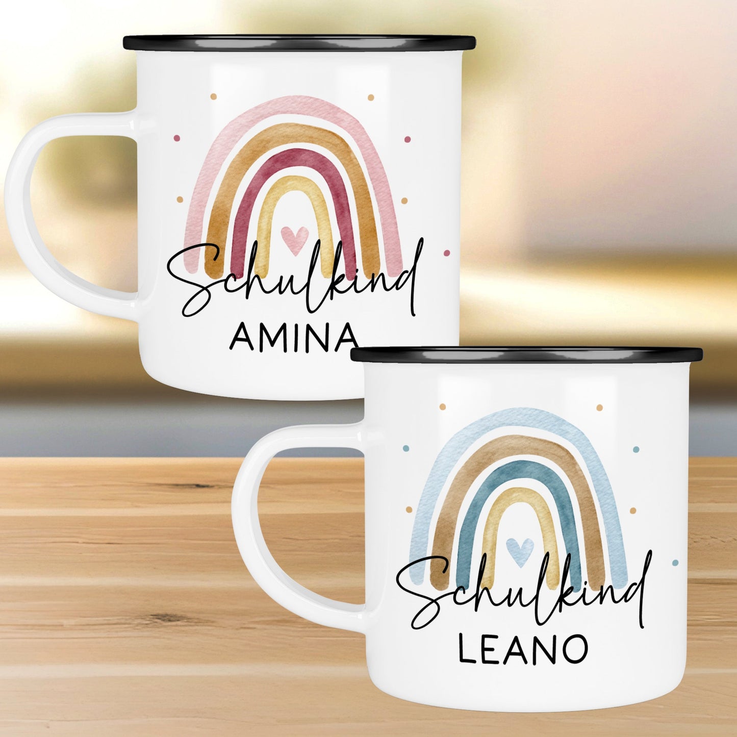 Tasse Schulkind, Tasse Einschulung, Schulkind 2024, Tasse Schulanfang, Einschulung Mädchen, Einschulung Junge mit Regenbogen. Schultüte kleinebuchstaben