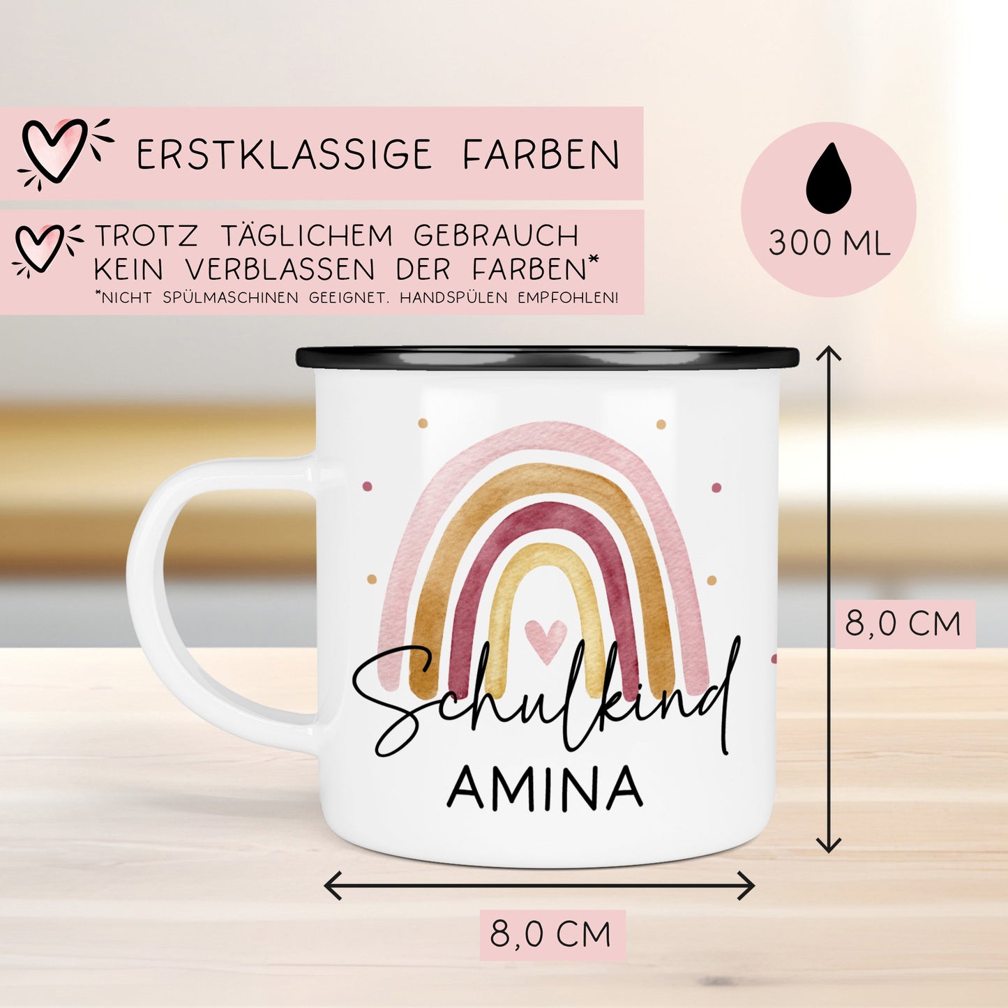 Tasse Schulkind, Tasse Einschulung, Schulkind 2024, Tasse Schulanfang, Einschulung Mädchen, Einschulung Junge mit Regenbogen. Schultüte kleinebuchstaben