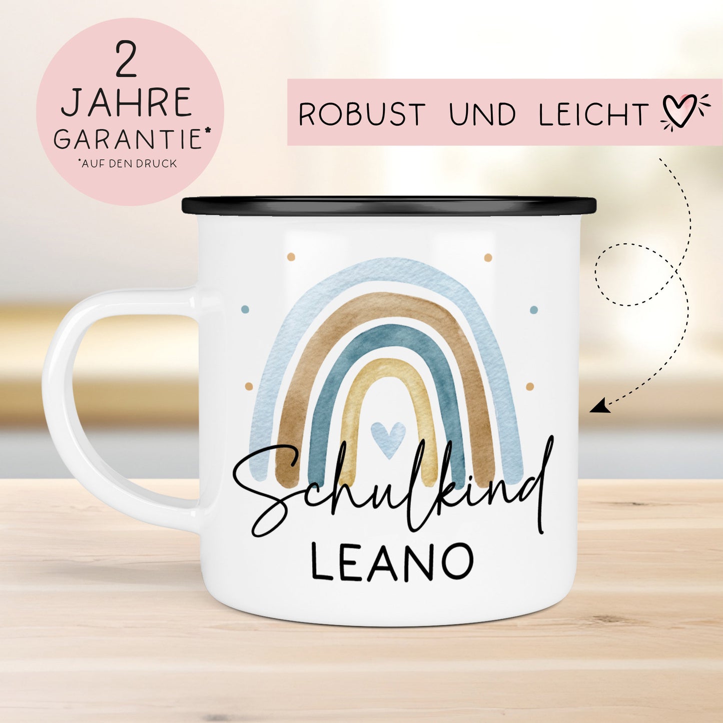 Tasse Schulkind, Tasse Einschulung, Schulkind 2024, Tasse Schulanfang, Einschulung Mädchen, Einschulung Junge mit Regenbogen. Schultüte kleinebuchstaben