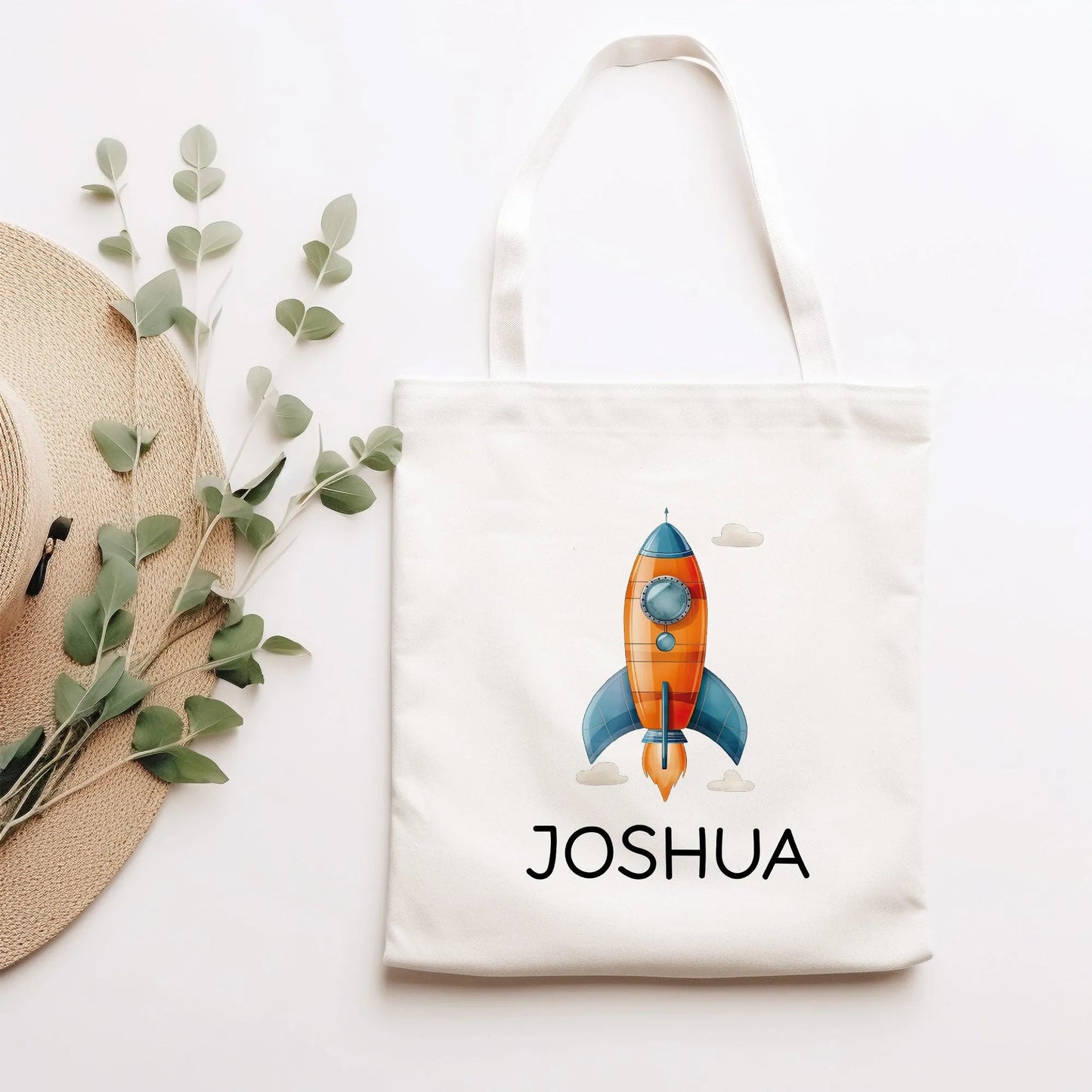 Stofftasche Rakete mit Namen Weltraum Astronaut Personalisiert - Kinder-Beutel Namen als Sporttasche, Tragetasche Wechselwäsche Schule kleinebuchstaben Rakete 03 Stofftasche