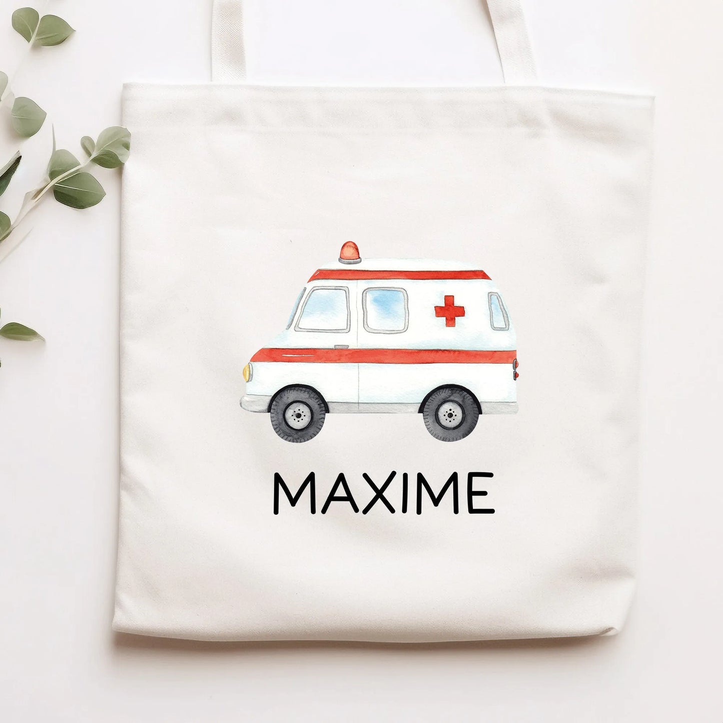 Krankenwagen Stofftasche Personalisiert mit Namen. Rettungswagen für Schule und Kindergarten - Wäschebeutel Wechselwäsche | Mädchen & Junge kleinebuchstaben