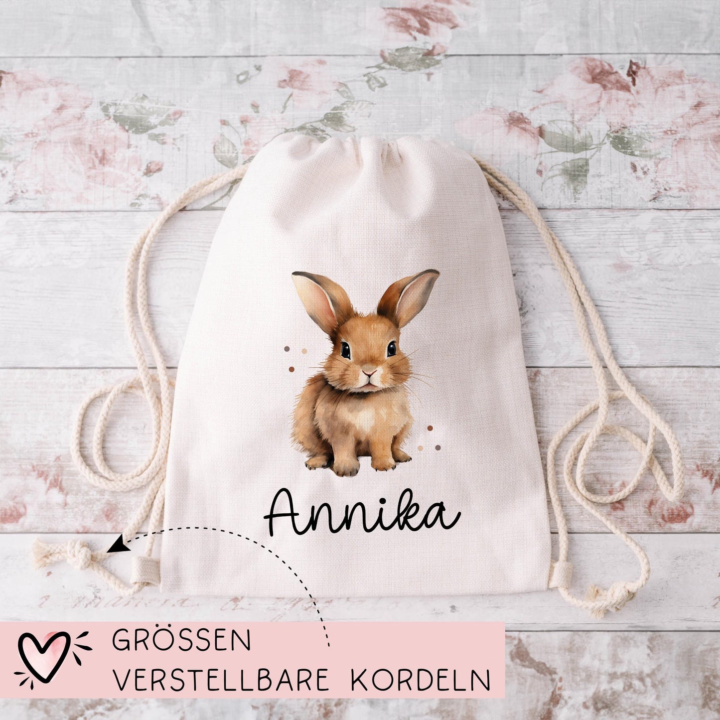 Turnbeutel Wäschebeutel Hase - Personalisiert - Wunschnamen - Kindergarten - Schule - mit Name - Rucksack - Wechselkleidung - Weihnachten kleinebuchstaben