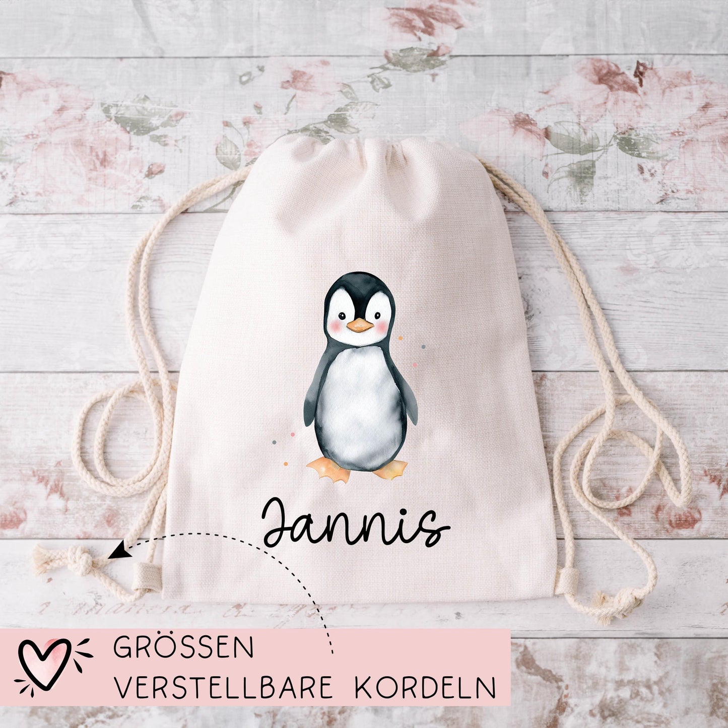 Turnbeutel Wäschebeutel Pinguin - Personalisiert - Wunschnamen - Schule - mit Name - Rucksack - Wechselkleidung - Weihnachten - Geburtstag kleinebuchstaben