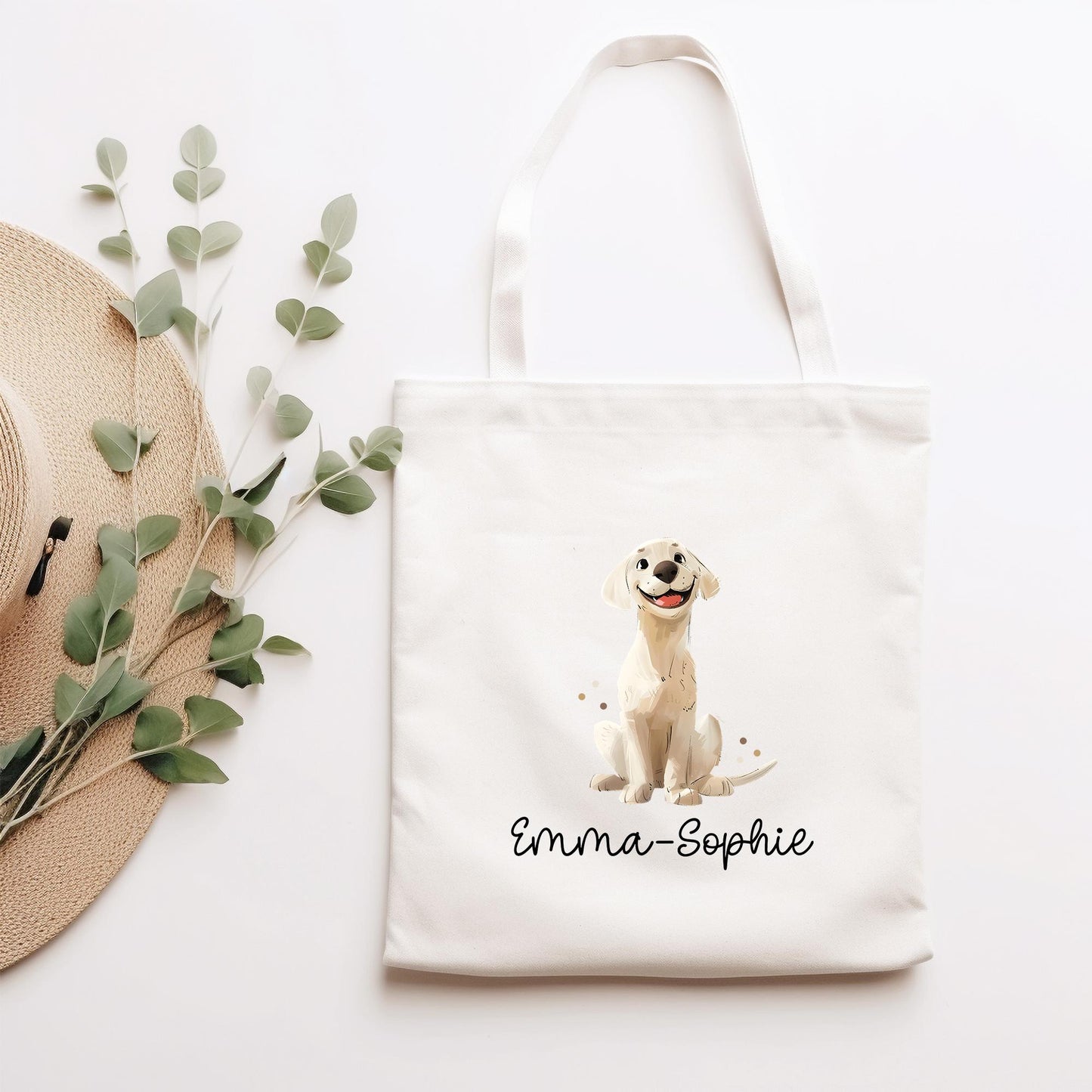 Personalisierter Turnbeutel Hund Labrador und Wunschnamen für Schule - Kindergarten, KITA - als Wäschebeutel, Sportbeutel - Weihnachten kleinebuchstaben Stofftasche Schriftart 1