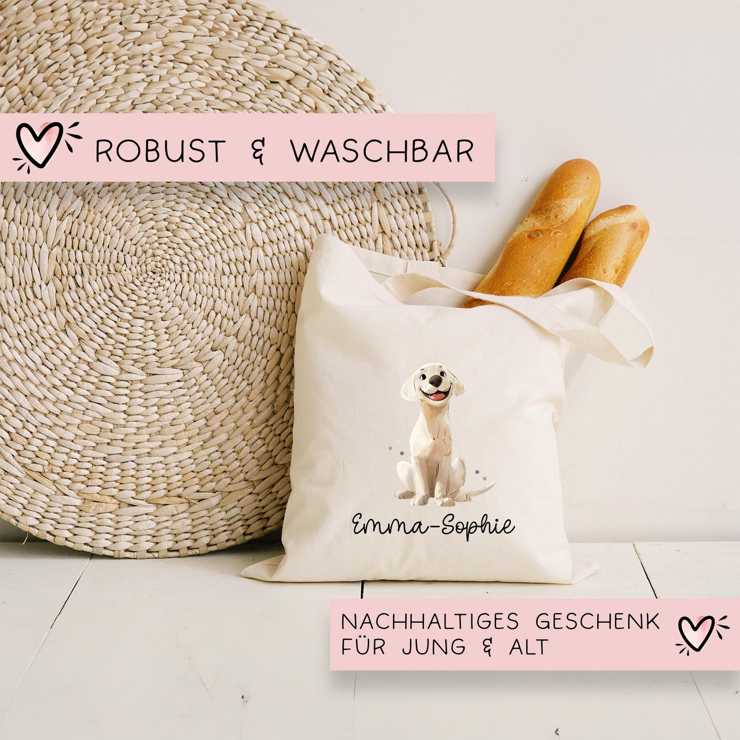 Personalisierter Turnbeutel Hund Labrador und Wunschnamen für Schule - Kindergarten, KITA - als Wäschebeutel, Sportbeutel - Weihnachten kleinebuchstaben