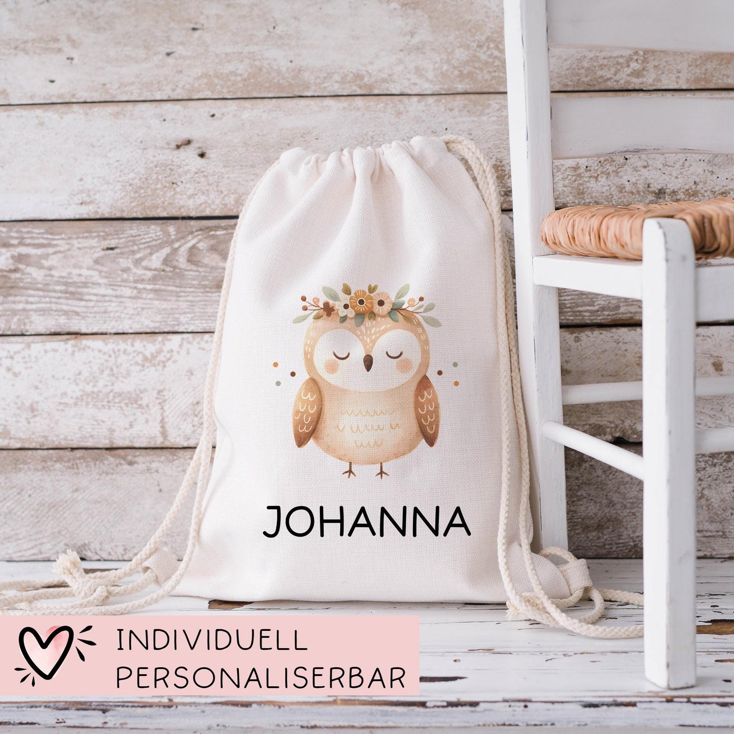 Personalisierter Turnbeutel Eule Wunschnamen für Schule - Sport - Kindergarten - KITA Kiga - als Wäschebeutel, Sportbeutel - Weihnachten kleinebuchstaben