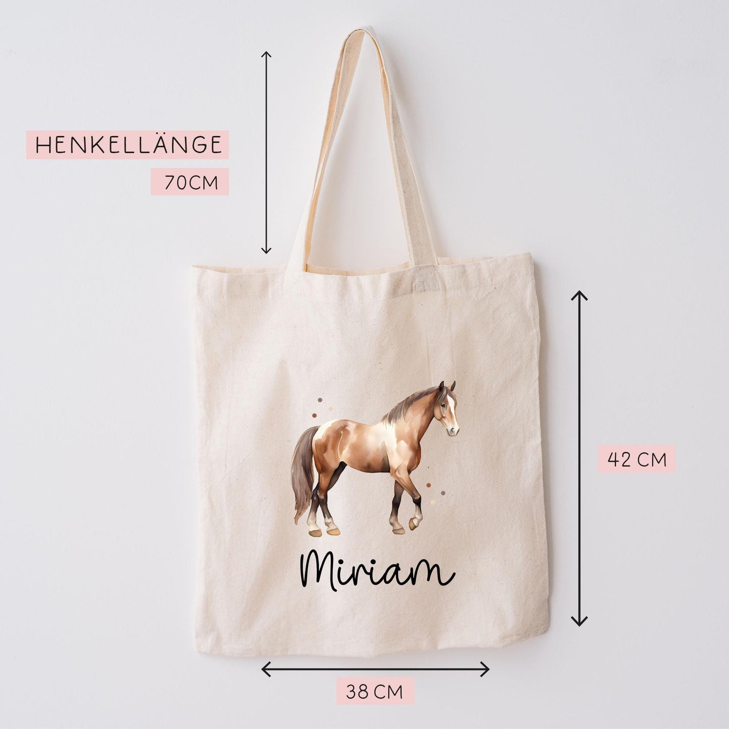 Personalisierte Stofftasche Pferd - Kinder-Beutel Kindertasche mit Namen - Wechselwäsche, Schmutzwäsche Tragetasche - Kita Wechselkleidung kleinebuchstaben