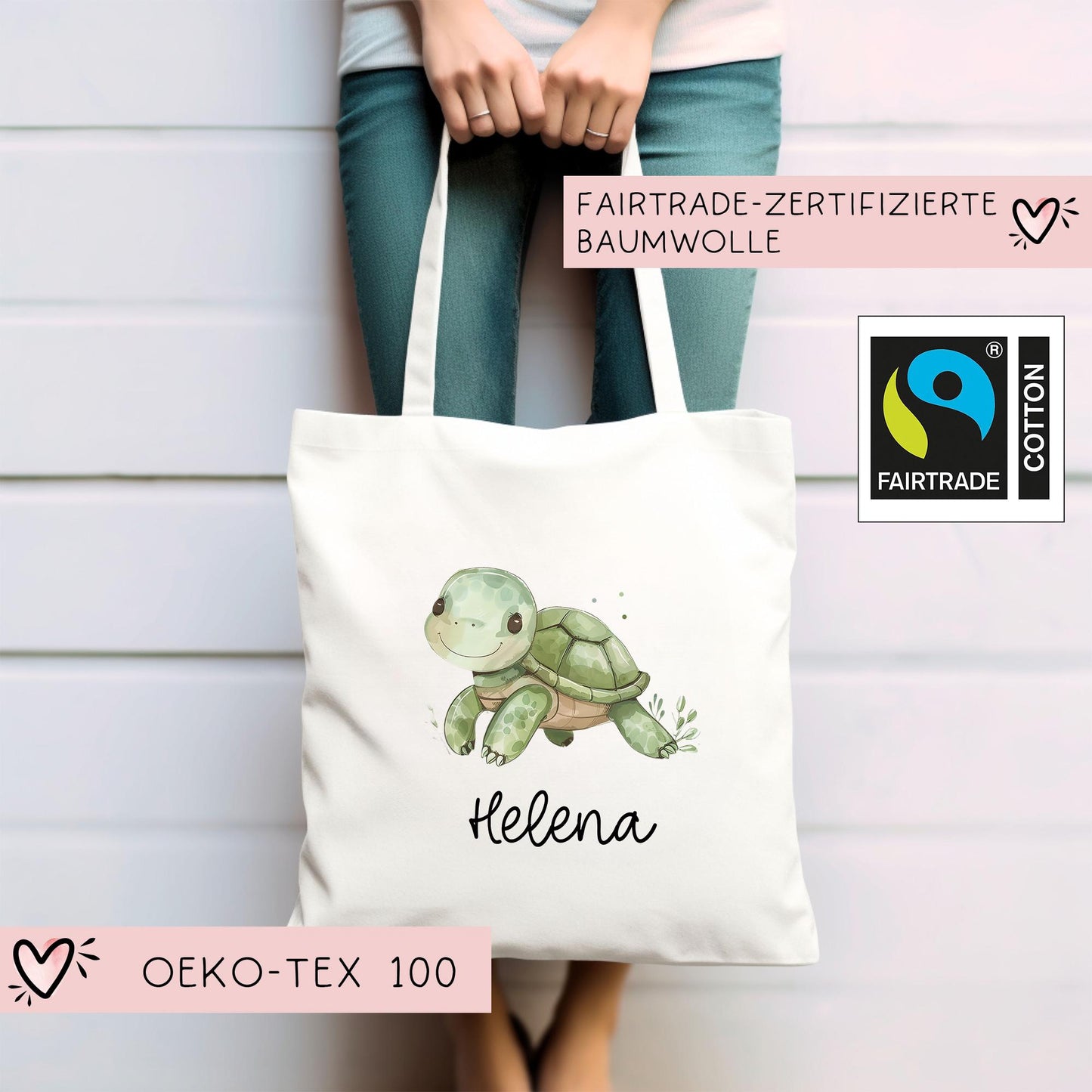 Personalisierte Stofftasche Schildkröte - Kinder Beutel Kindertasche mit Namen - Wechselwäsche, Schmutzwäsche Tragetasche - Wechselkleidung kleinebuchstaben