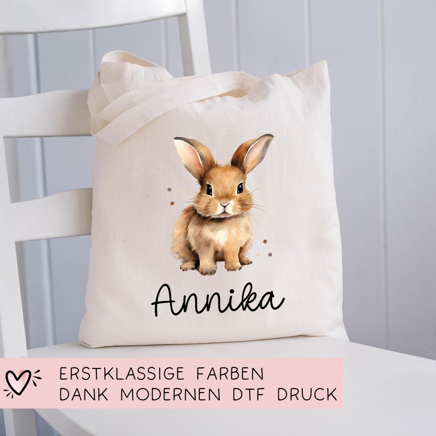 Stofftasche mit Namen Hase Rammler - Personalisierte Kinder Beutel Kindertasche - Wechselwäsche, Schmutzwäsche Tragetasche - Wechselkleidung kleinebuchstaben
