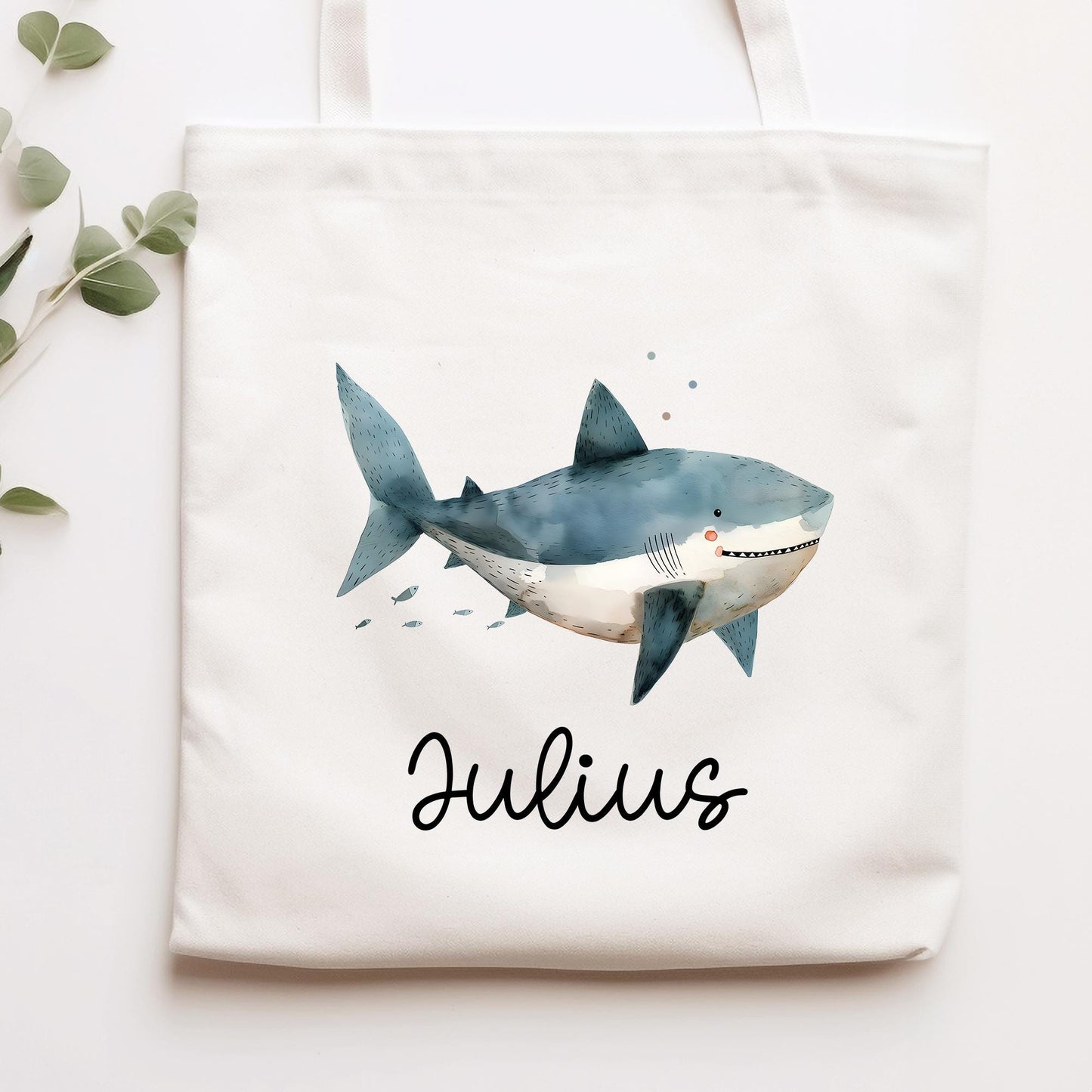 Stofftasche Beutel mit Namen Hai - Personalisierte Kinder Beutel Kindertasche - Wechselwäsche, Schmutzwäsche Tragetasche - Wechselkleidung kleinebuchstaben Stofftasche Schriftart 1