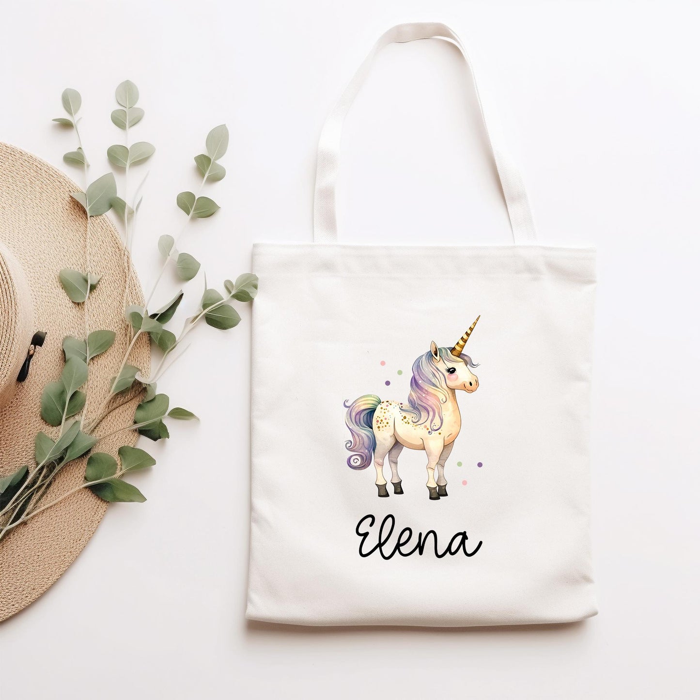 Stofftasche Beutel Namen Einhorn - Personalisierte Kinder Beutel Kindertasche - Wechselwäsche, Schmutzwäsche Tragetasche - Wechselkleidung kleinebuchstaben