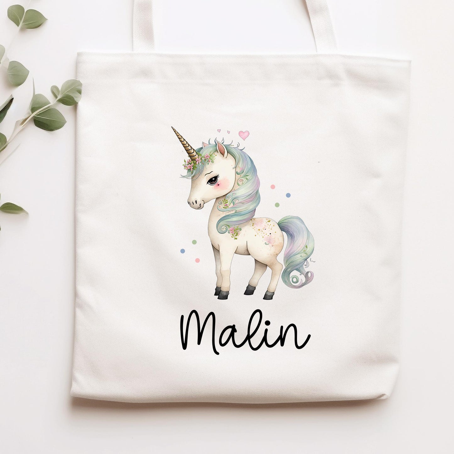 Stofftasche Beutel Namen Einhorn - Personalisierte Kinder Beutel Kindertasche - Wechselwäsche, Schmutzwäsche Tragetasche - Wechselkleidung kleinebuchstaben Einhorn 3 Schriftart 1