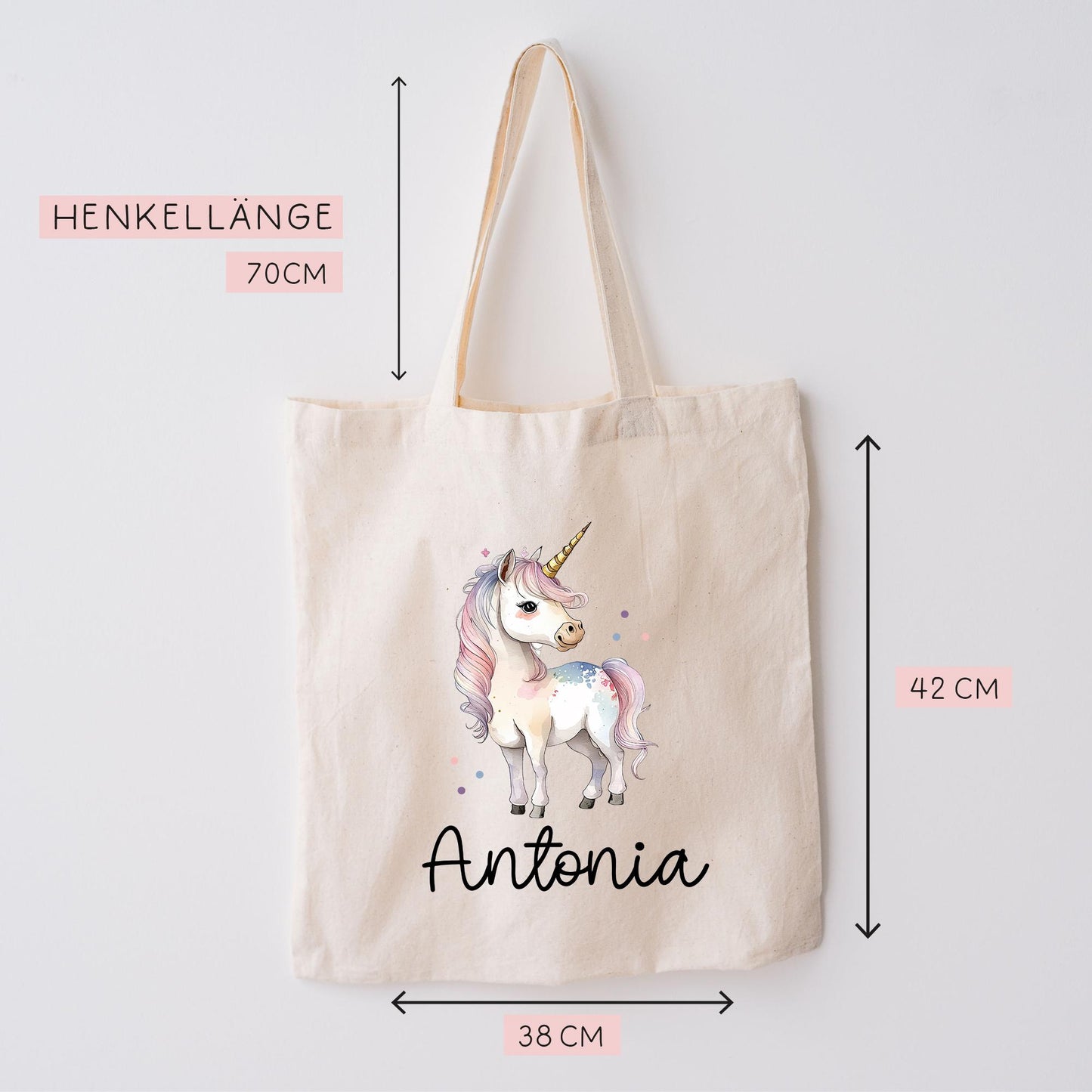 Stofftasche Beutel Namen Einhorn - Personalisierte Kinder Beutel Kindertasche - Wechselwäsche, Schmutzwäsche Tragetasche - Wechselkleidung kleinebuchstaben