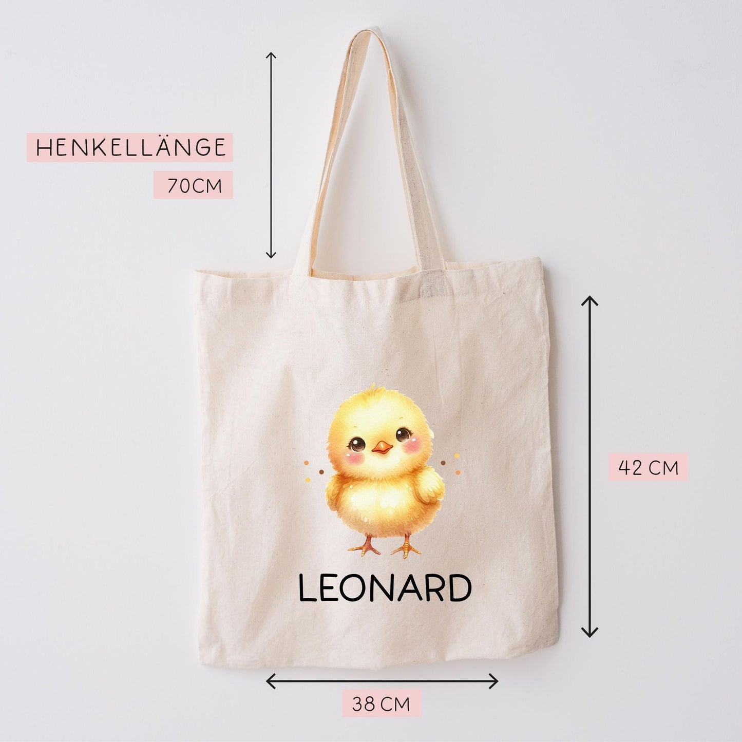 Personalisierte Stofftasche Küken Name - Kinder Beutel Kindertasche mit Wunschname - Wechselwäsche, Schmutzwäsche Tasche - Wechselkleidung kleinebuchstaben
