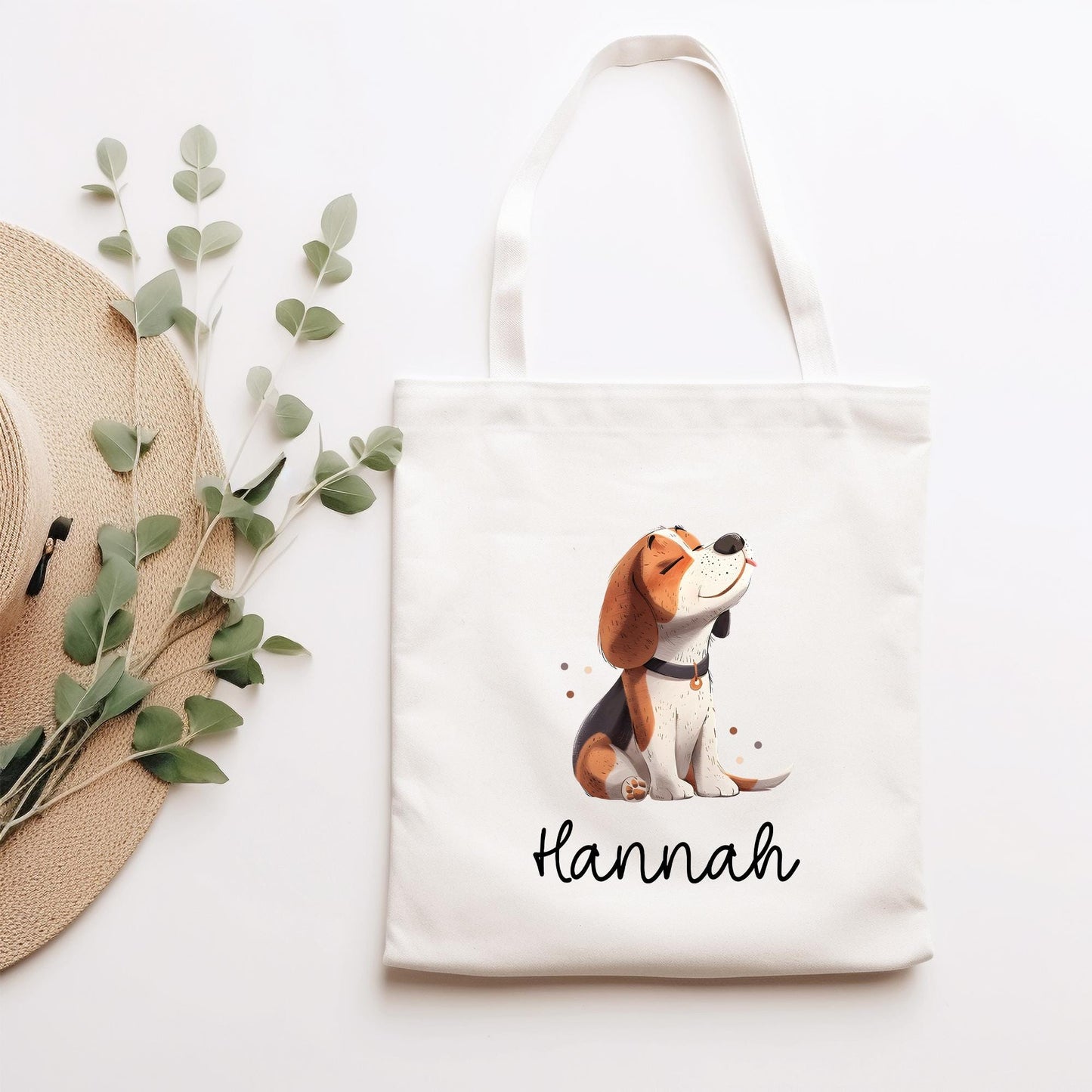 Personalisierte Stofftasche Beagle Hund Name - Kinder Beutel Kindertasche mit Wunschname - Wechselwäsche, Schmutzwäsche - Wechselkleidung kleinebuchstaben