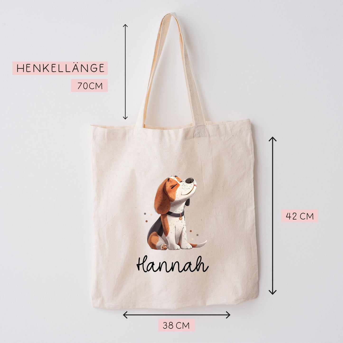 Personalisierte Stofftasche Beagle Hund Name - Kinder Beutel Kindertasche mit Wunschname - Wechselwäsche, Schmutzwäsche - Wechselkleidung kleinebuchstaben