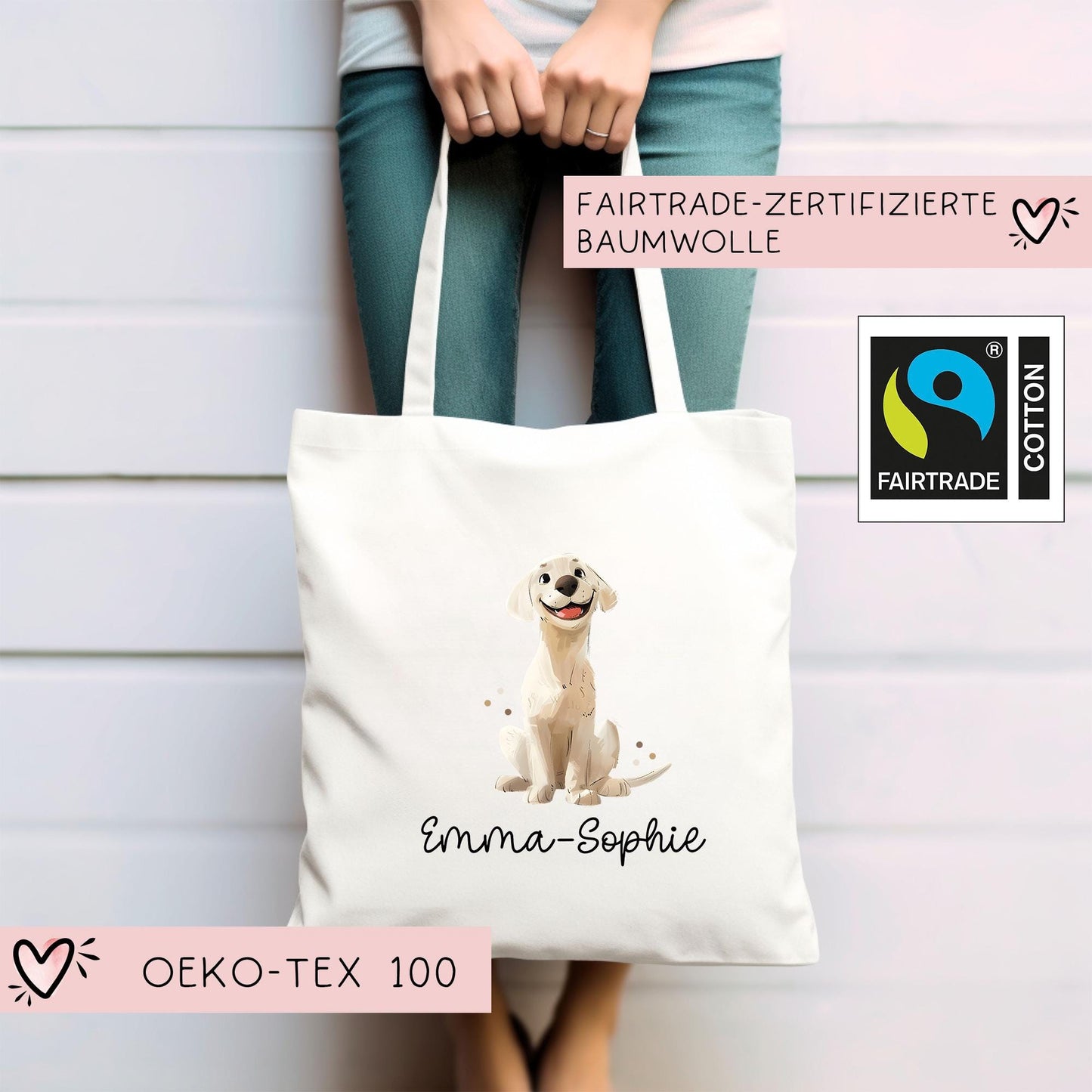 Personalisierte Stofftasche Labrador Hund Name - Kinder Beutel Kindertasche mit Wunschname - Wechselwäsche - Tragetasche - Wechselkleidung kleinebuchstaben