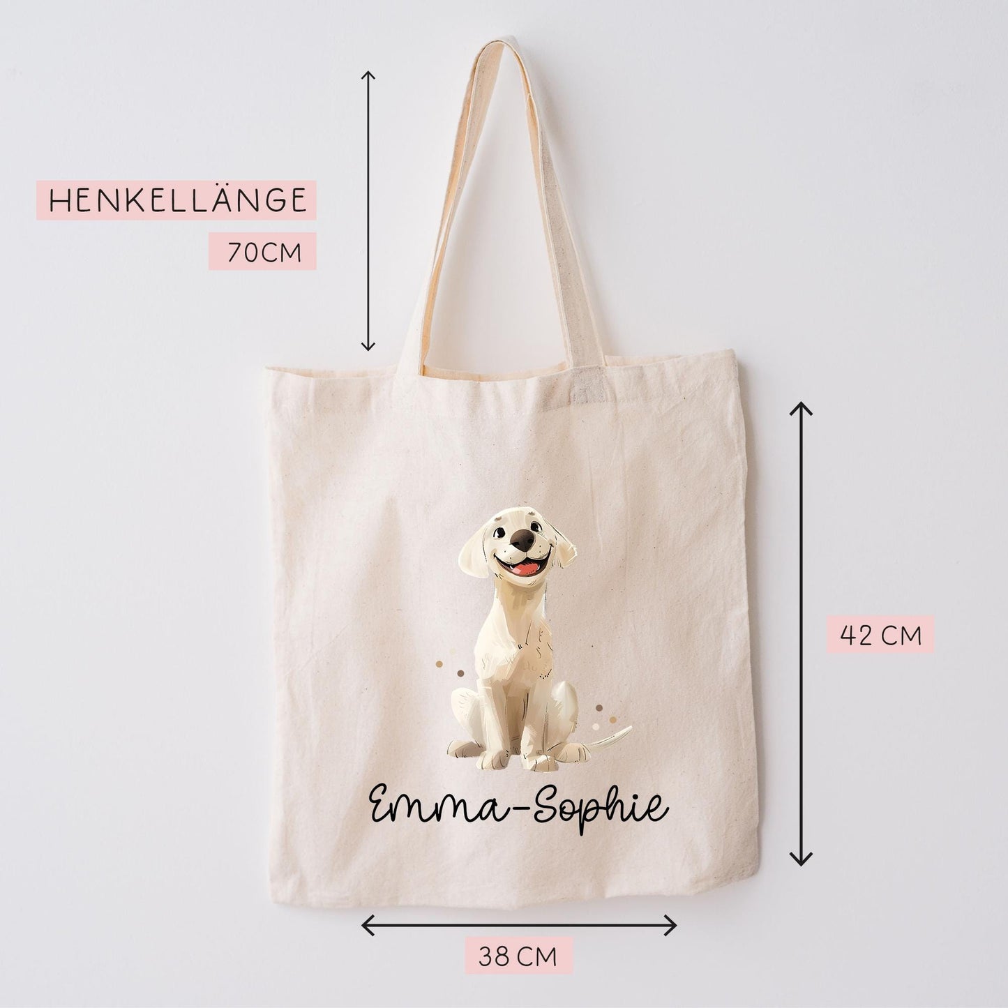 Personalisierte Stofftasche Labrador Hund Name - Kinder Beutel Kindertasche mit Wunschname - Wechselwäsche - Tragetasche - Wechselkleidung kleinebuchstaben
