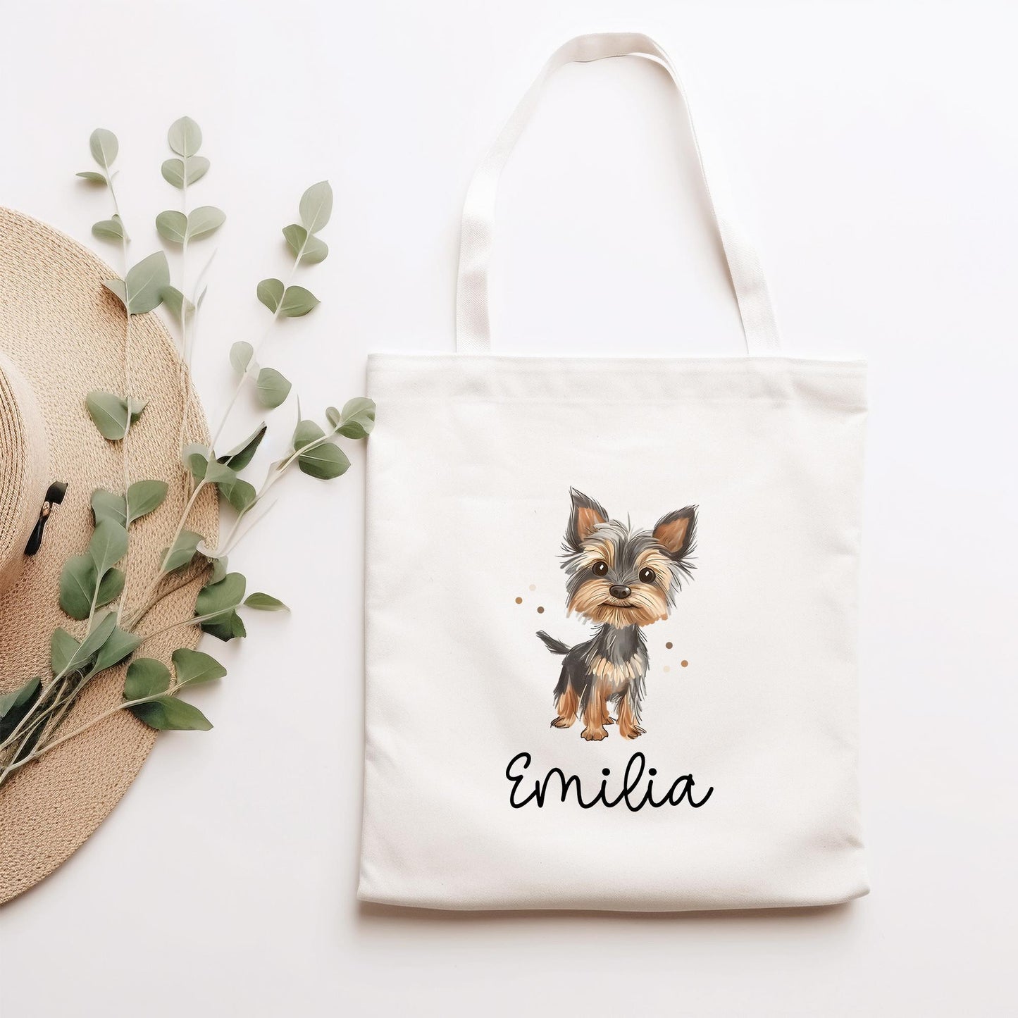 Personalisierte Stofftasche Hund Yorkshire Terrier Name - Kinder Beutel Kindertasche mit Wunschname - Wechselwäsche - Wechselkleidung kleinebuchstaben