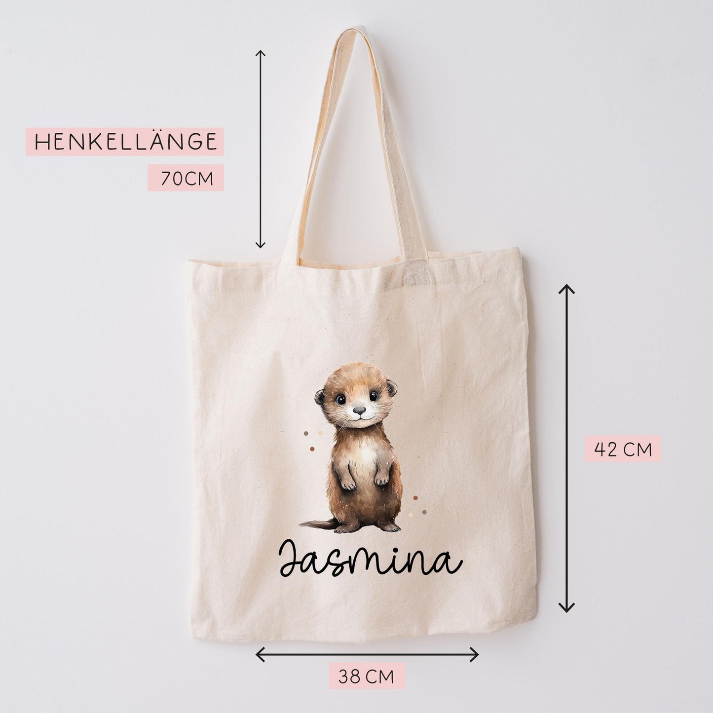 Personalisierte Stofftasche Otter Name - Kinder Beutel Kindertasche mit Wunschname - Wechselwäsche - Wechselkleidung - Tragetasche -Seeotter kleinebuchstaben