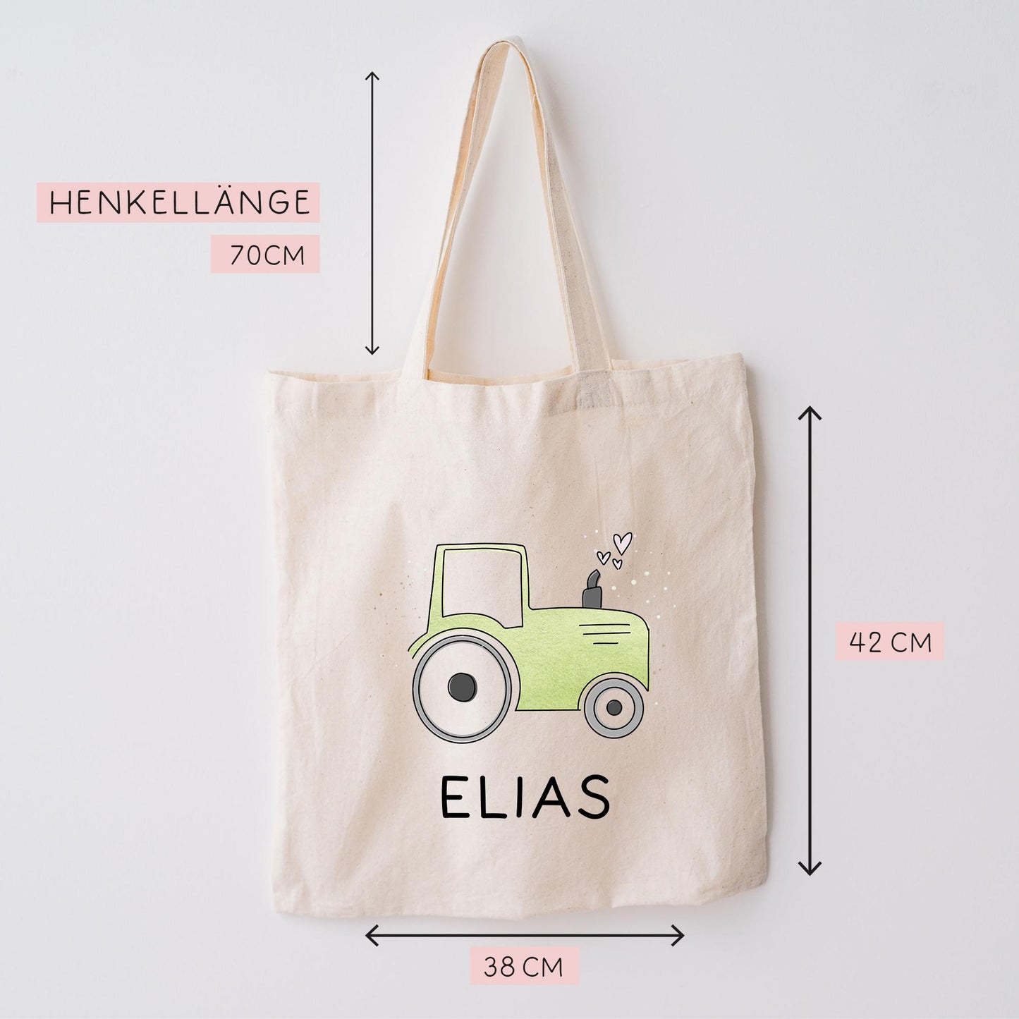 Turnbeutel Traktor Grün Personalisierter Trecker - Sportbeutel mit Namen - Beutel für Wechselwäsche für Schule Kindergarten - Geburtstag kleinebuchstaben