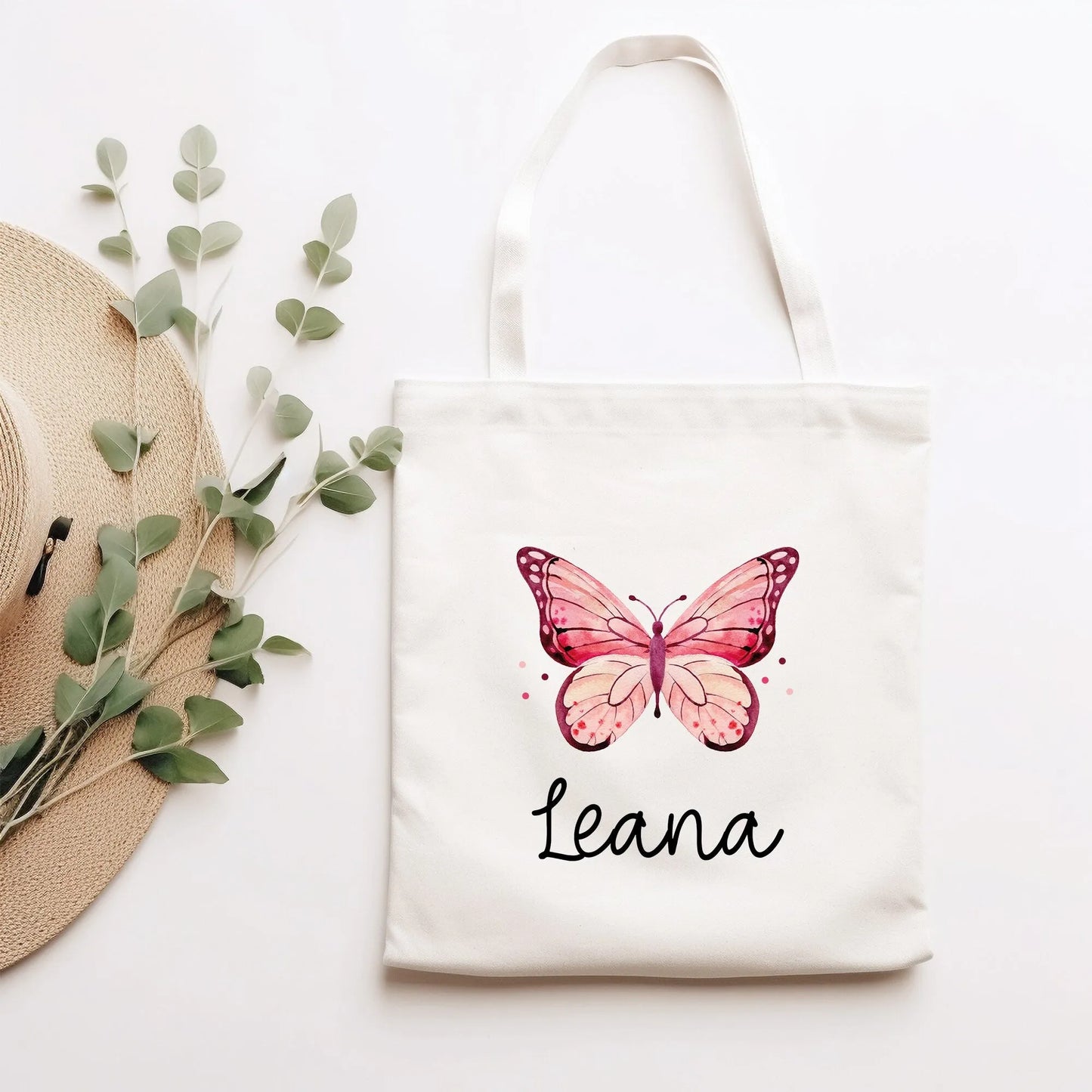 Stofftasche Schmetterling Rosa Personalisiert und Namen. Für Kindergarten und Schule - Wäschebeutel Wechselwäsche KITA | Mädchen & Junge kleinebuchstaben