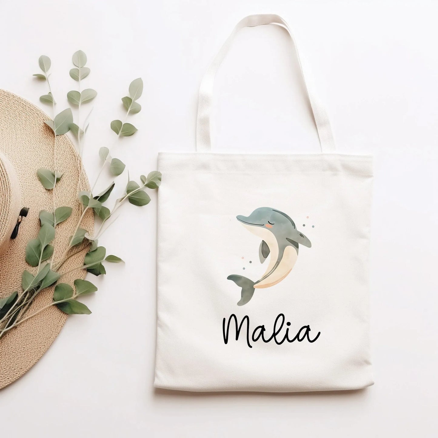 Stofftasche Delfin Delphin Personalisiert und Namen. Meer. Für Kindergarten und Schule - Wäschebeutel Wechselwäsche KITA | Mädchen & Junge kleinebuchstaben