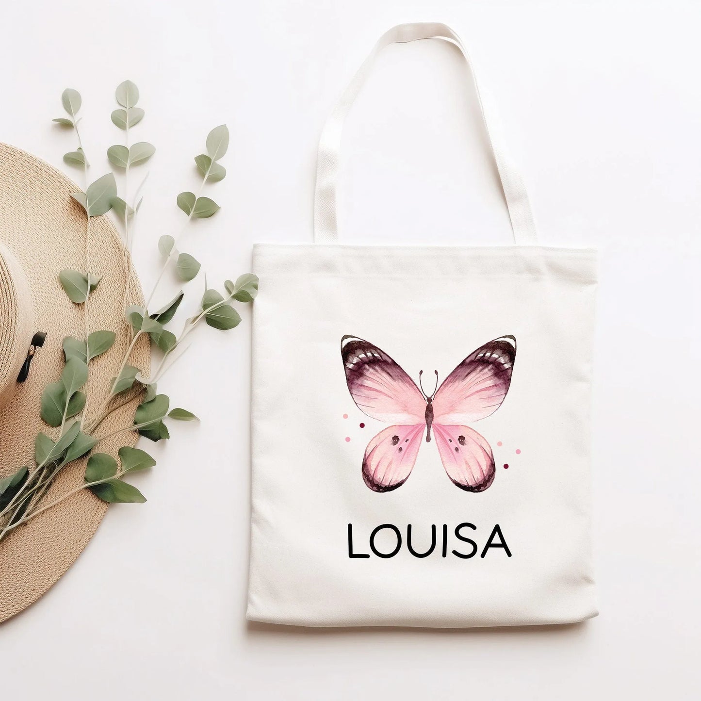 Schmetterling Kinder Turnbeutel Personalisiert | Rucksack mit Wunschnamen | Gymbag, Sportbeutel für Schule, Kindergarten, Trainingsbeutel kleinebuchstaben Stoffbeutel Schriftart 1