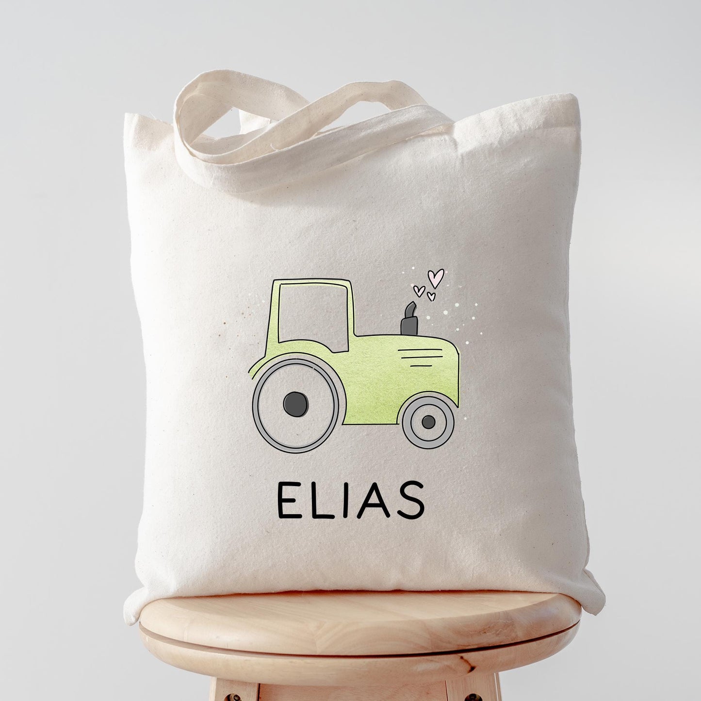 Traktor Grün Baumwolltasche Stofftasche Name - Kinder Beutel Jutetasche Kindertasche & Wunschname - Wechselwäsche - Tragetasche - Jutebeutel kleinebuchstaben Stofftasche Schriftart 1