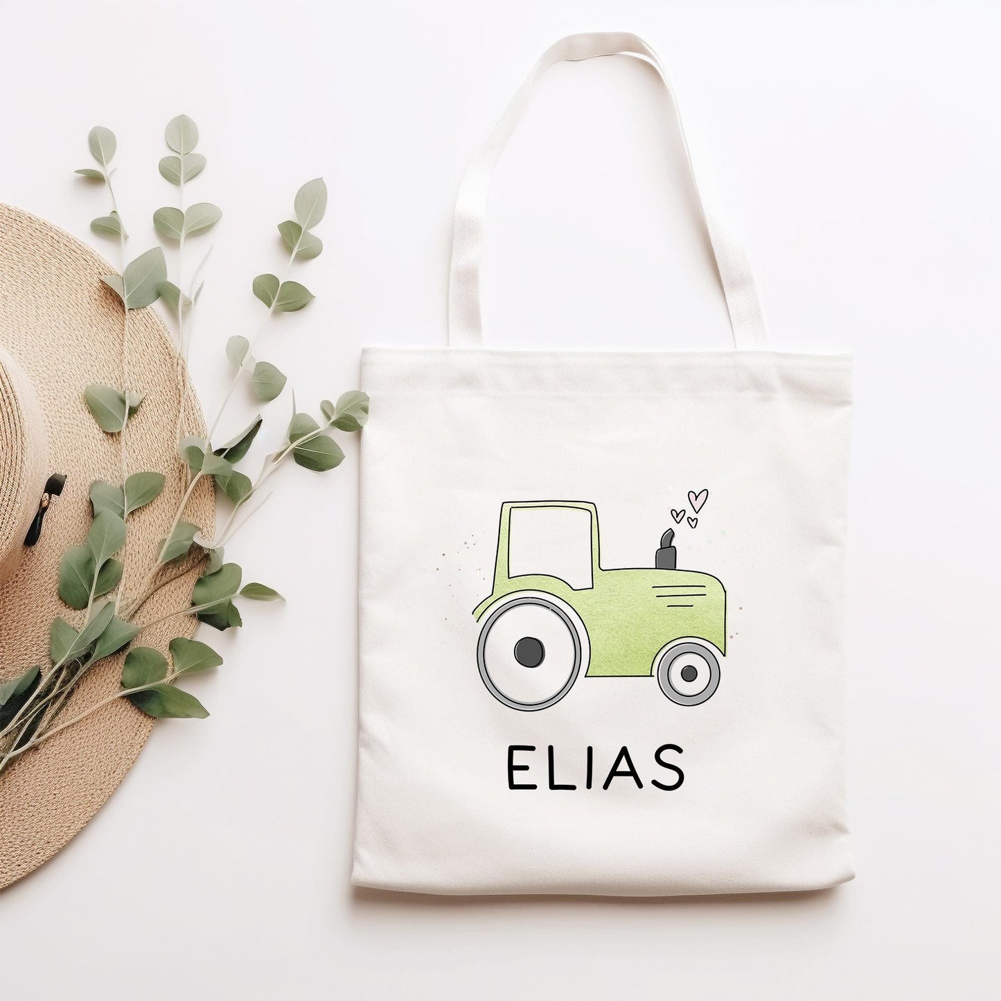 Traktor Grün Baumwolltasche Stofftasche Name - Kinder Beutel Jutetasche Kindertasche & Wunschname - Wechselwäsche - Tragetasche - Jutebeutel kleinebuchstaben