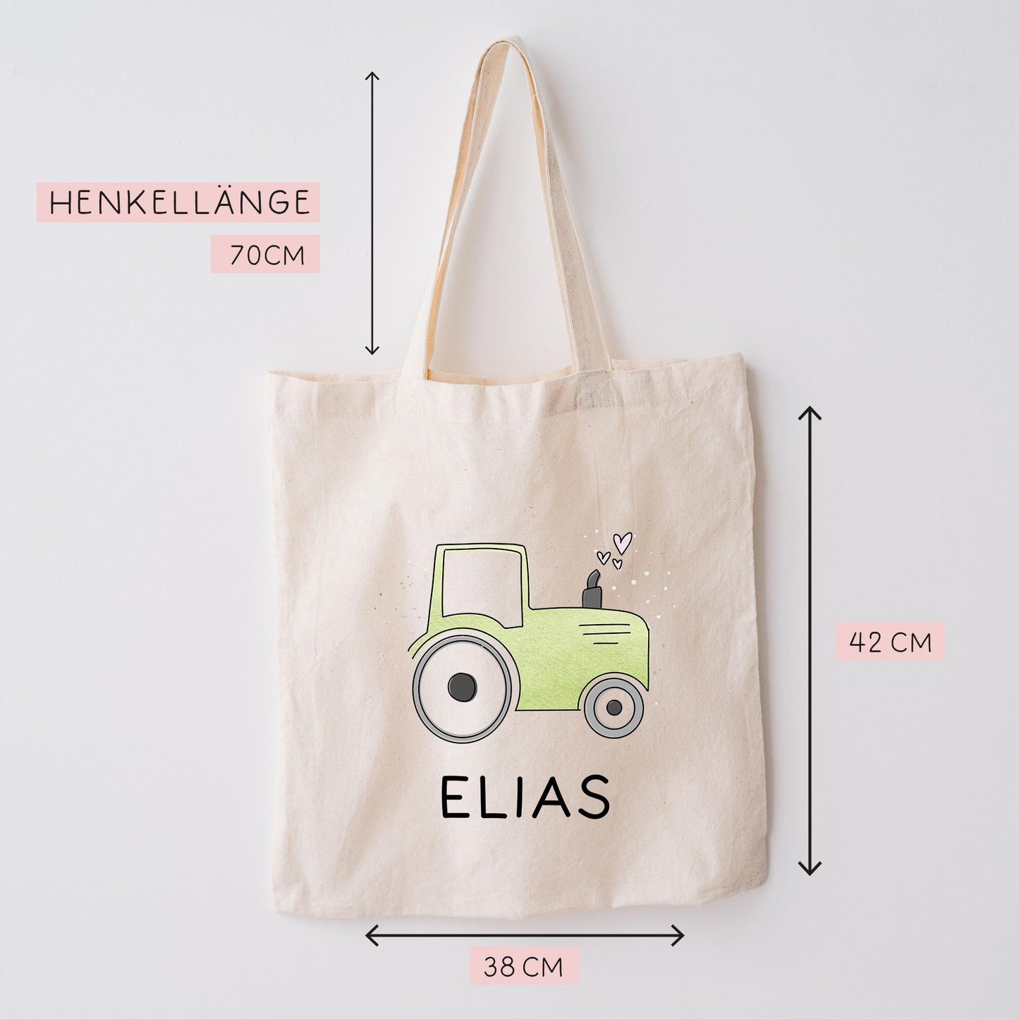 Traktor Grün Baumwolltasche Stofftasche Name - Kinder Beutel Jutetasche Kindertasche & Wunschname - Wechselwäsche - Tragetasche - Jutebeutel kleinebuchstaben