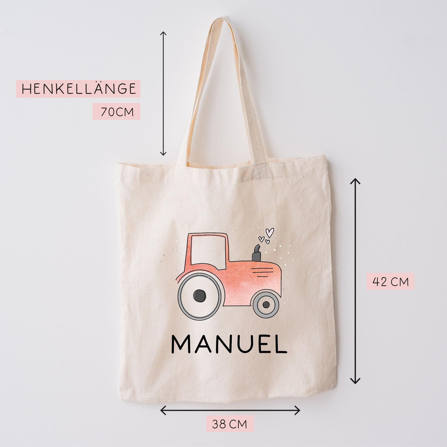 Baumwolltasche Traktor Rot Stofftasche Name - Kinder Beutel Jutetasche Kindertasche & Wunschname - Wechselwäsche - Tragetasche - Jutebeutel kleinebuchstaben