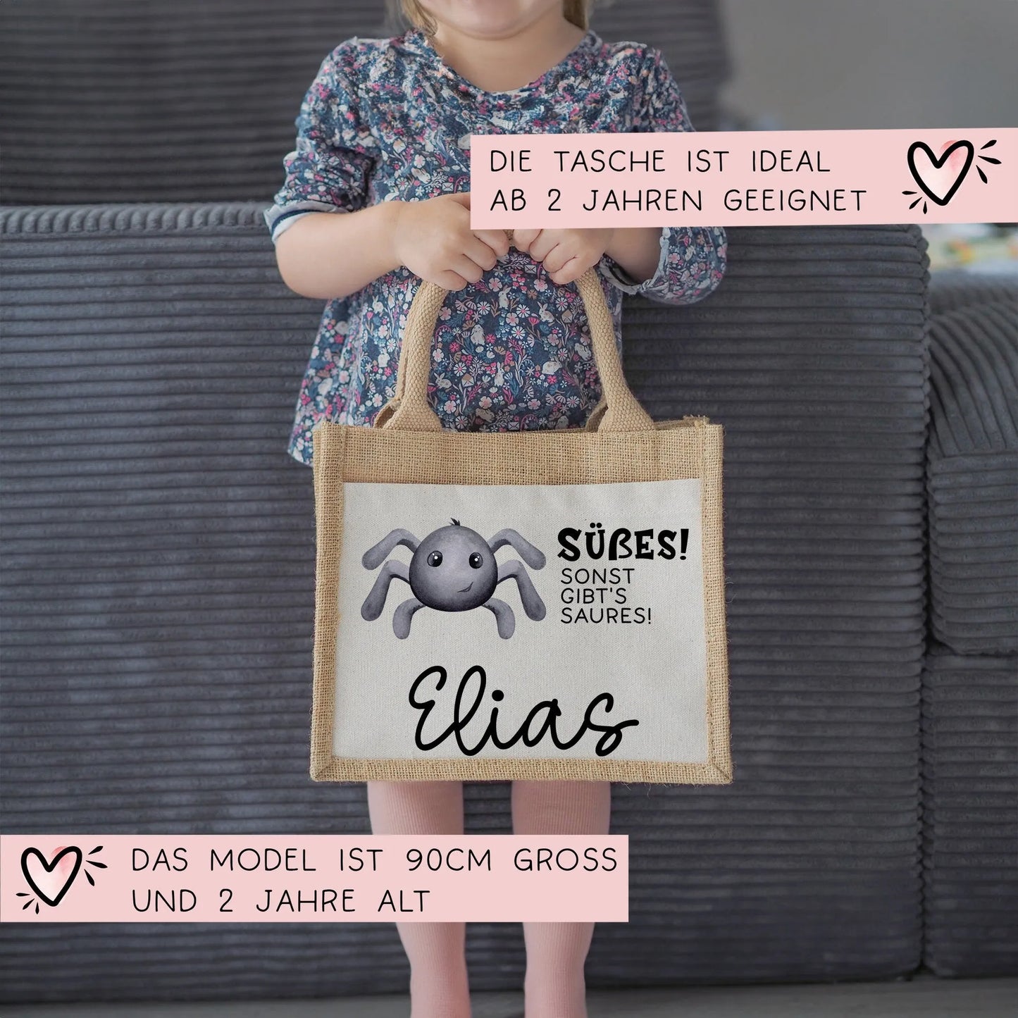 Halloween Bag Rainbow Wish Name made of Jute - Pink Red Green Yellow - Trick or Treat - Personalized - For children from 2 years Pocket kleinebuchstaben