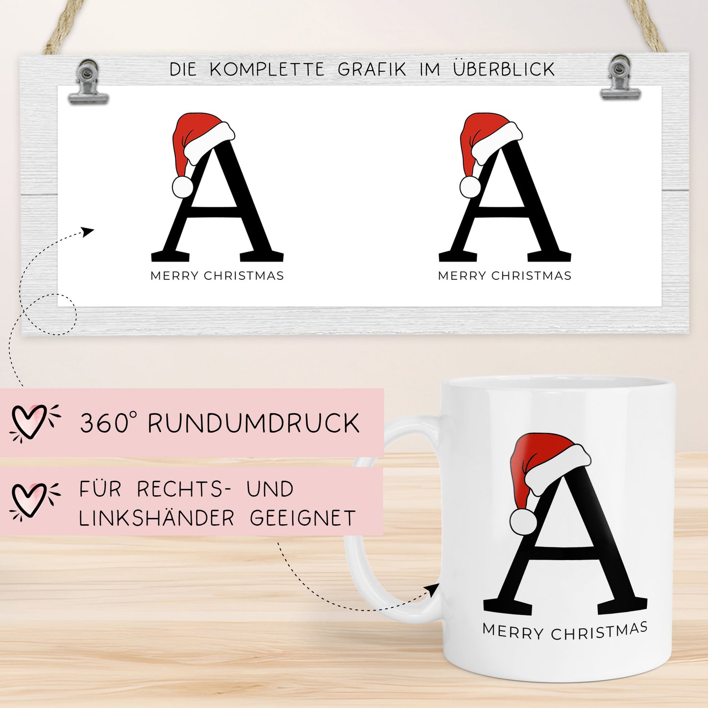 Personalisierte Keramik Tasse Weihnachten Nikolaus - Monogramm - Anfangsbuchstabe - Frohe Weihnachten - Merry Christmas - Glühwein - Becher kleinebuchstaben