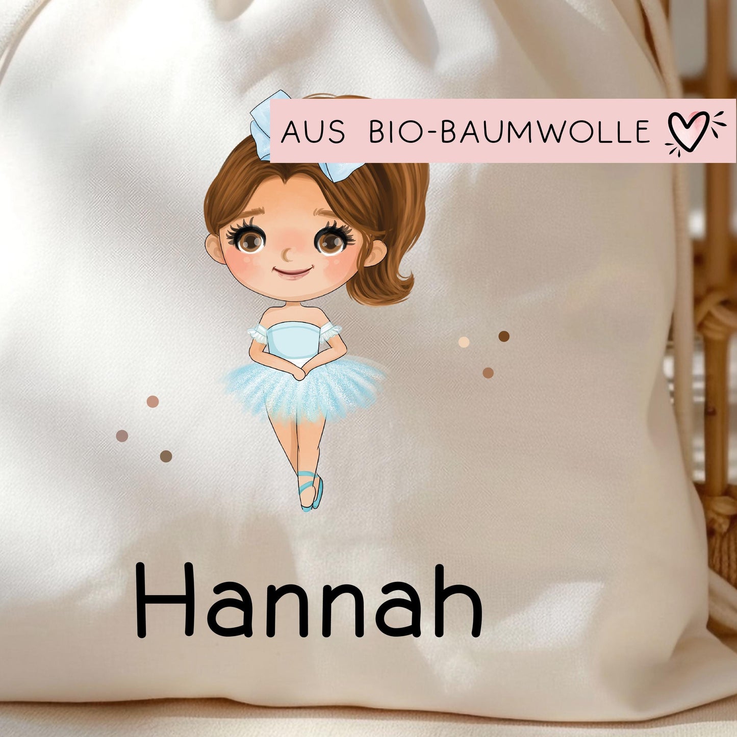 Turnbeutel Ballerina Personalisiert mit Namen Tasche als Sportbeutel, Kindergarten, Wäschebeutel Mädchen Blond Braun Schwarz Weihnachten kleinebuchstaben