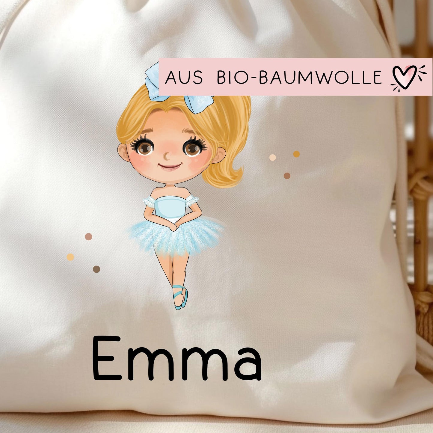 Turnbeutel Ballerina Personalisiert mit Namen Tasche als Sportbeutel, Kindergarten, Wäschebeutel Mädchen Blond Braun Schwarz Weihnachten kleinebuchstaben