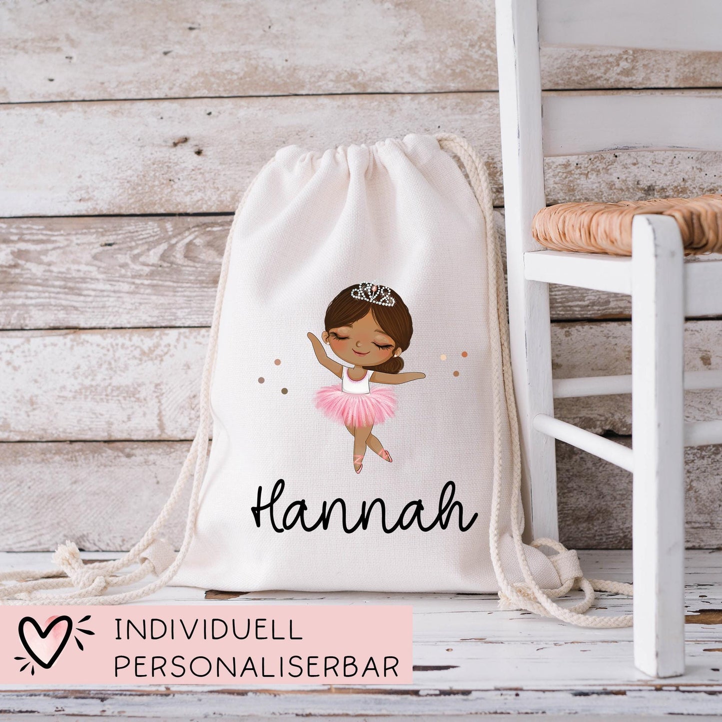 Ballerina Turnbeutel Personalisiert mit Namen Tasche als Kindergarten, Sportbeutel, Wäschebeutel Mädchen Blond Braun Schwarz Weihnachten kleinebuchstaben