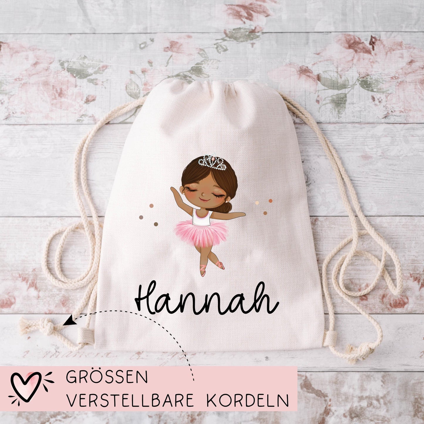 Ballerina Turnbeutel Personalisiert mit Namen Tasche als Kindergarten, Sportbeutel, Wäschebeutel Mädchen Blond Braun Schwarz Weihnachten kleinebuchstaben