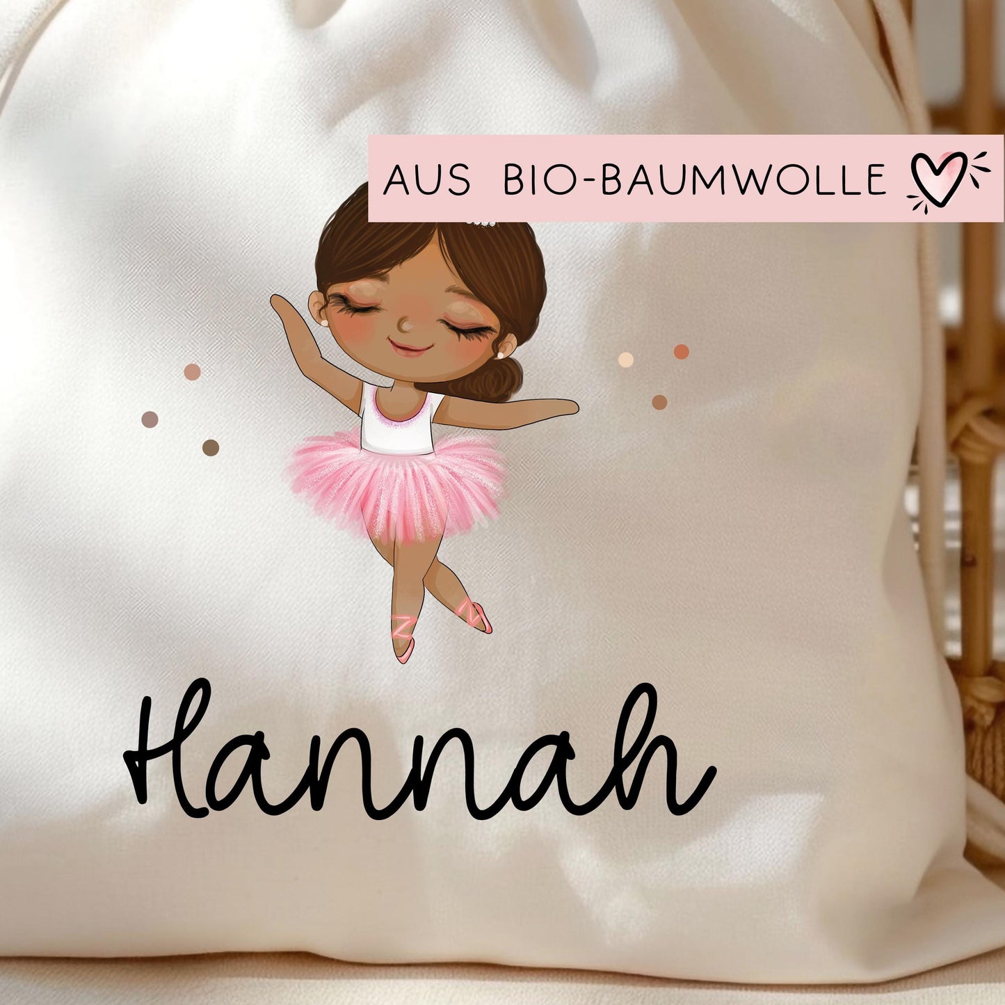 Ballerina Turnbeutel Personalisiert mit Namen Tasche als Kindergarten, Sportbeutel, Wäschebeutel Mädchen Blond Braun Schwarz Weihnachten kleinebuchstaben