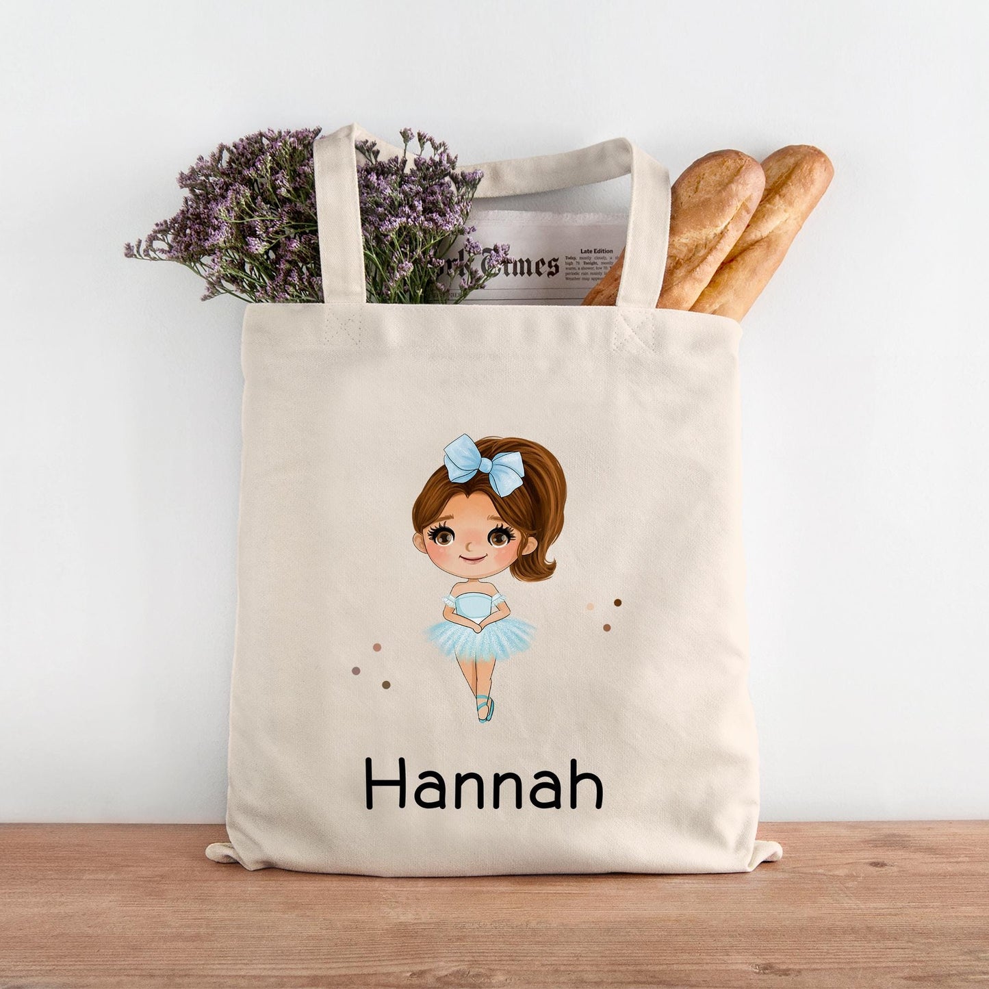 Ballerina Stofftasche Personalisiert & Name - Kinder Beutel Kindertasche mit Wunschname - Wechselwäsche - Wechselkleidung - Tasche - Sport kleinebuchstaben