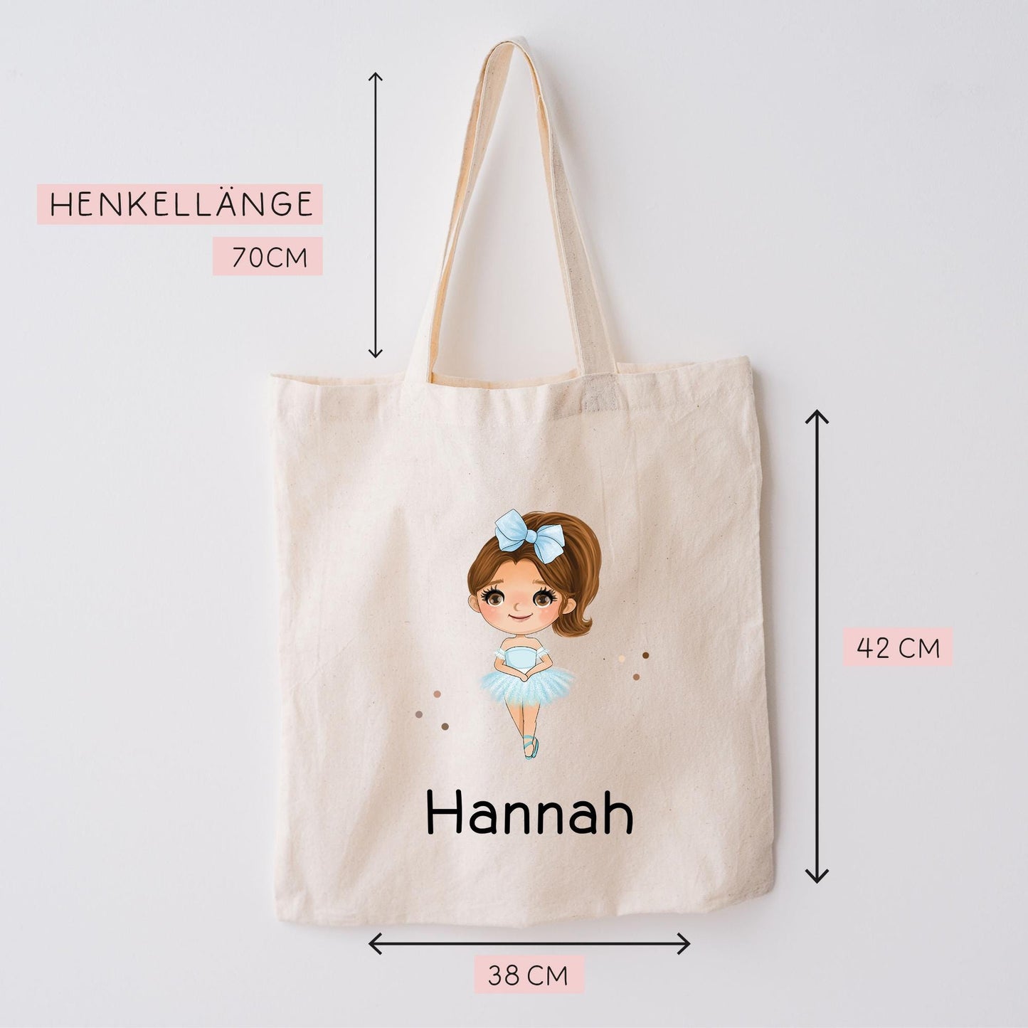 Ballerina Stofftasche Personalisiert & Name - Kinder Beutel Kindertasche mit Wunschname - Wechselwäsche - Wechselkleidung - Tasche - Sport kleinebuchstaben