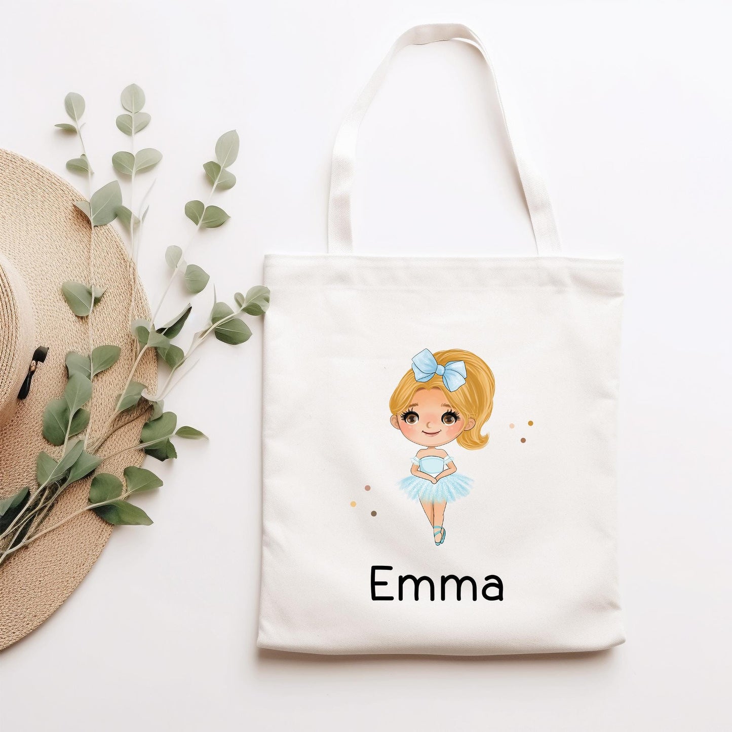 Ballerina Stofftasche Personalisiert & Name - Kinder Beutel Kindertasche mit Wunschname - Wechselwäsche - Wechselkleidung - Tasche - Sport kleinebuchstaben Blond Schriftart 1